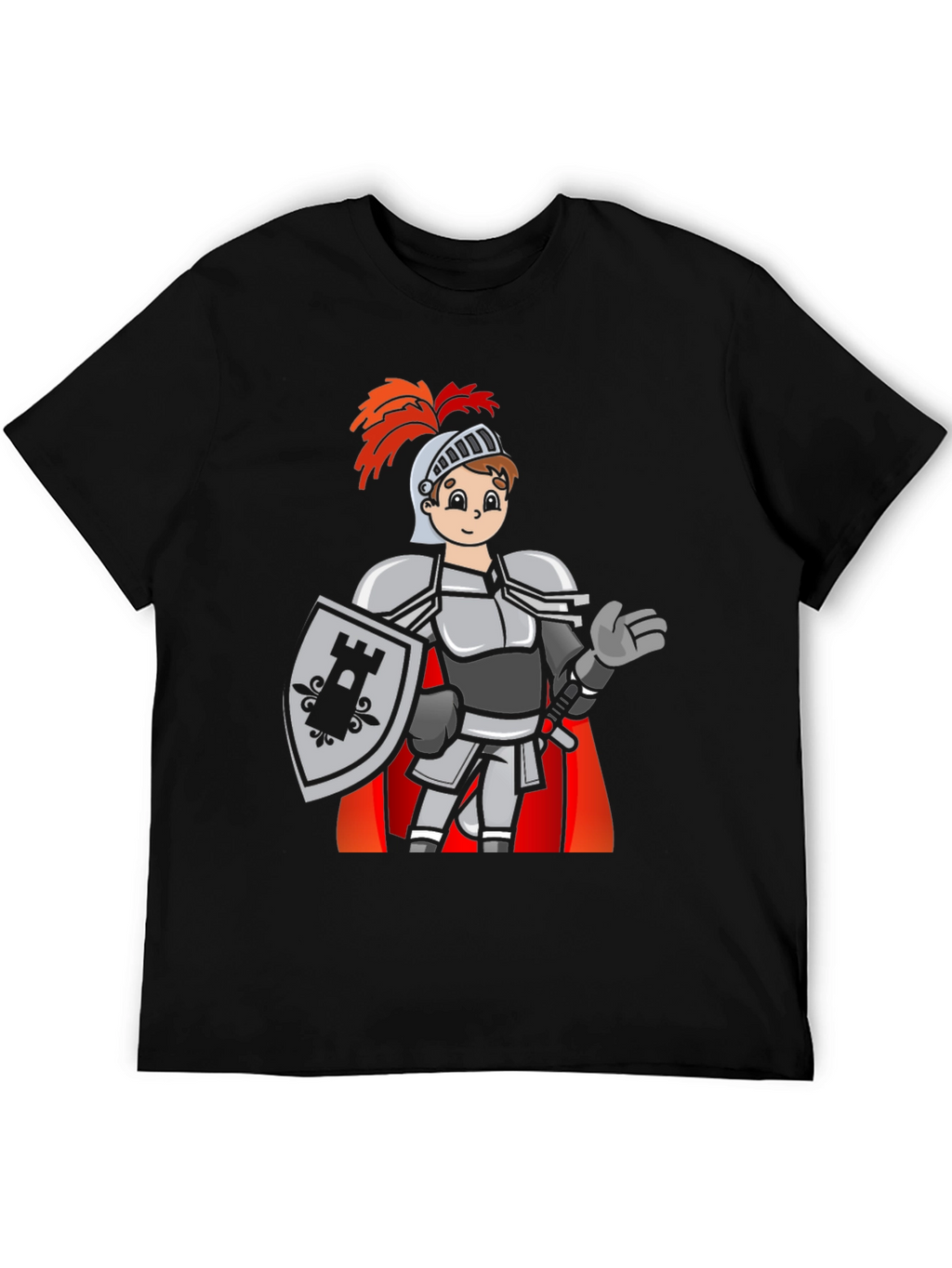 Camiseta Negra con Caballero Medieval Divertido