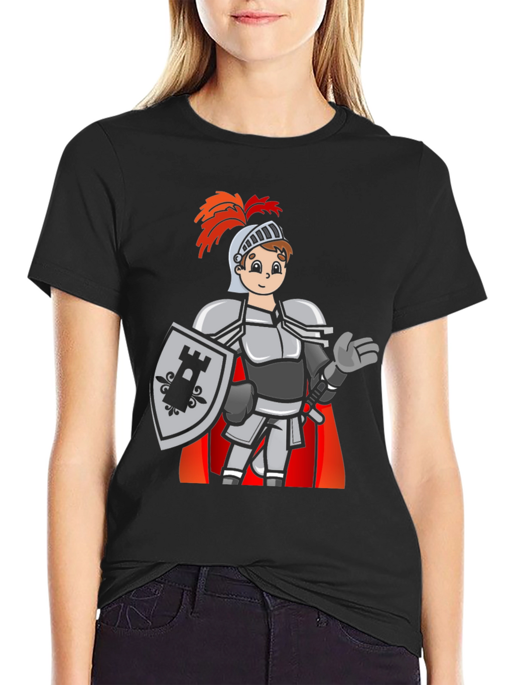 Camiseta Negra con Caballero Medieval Divertido