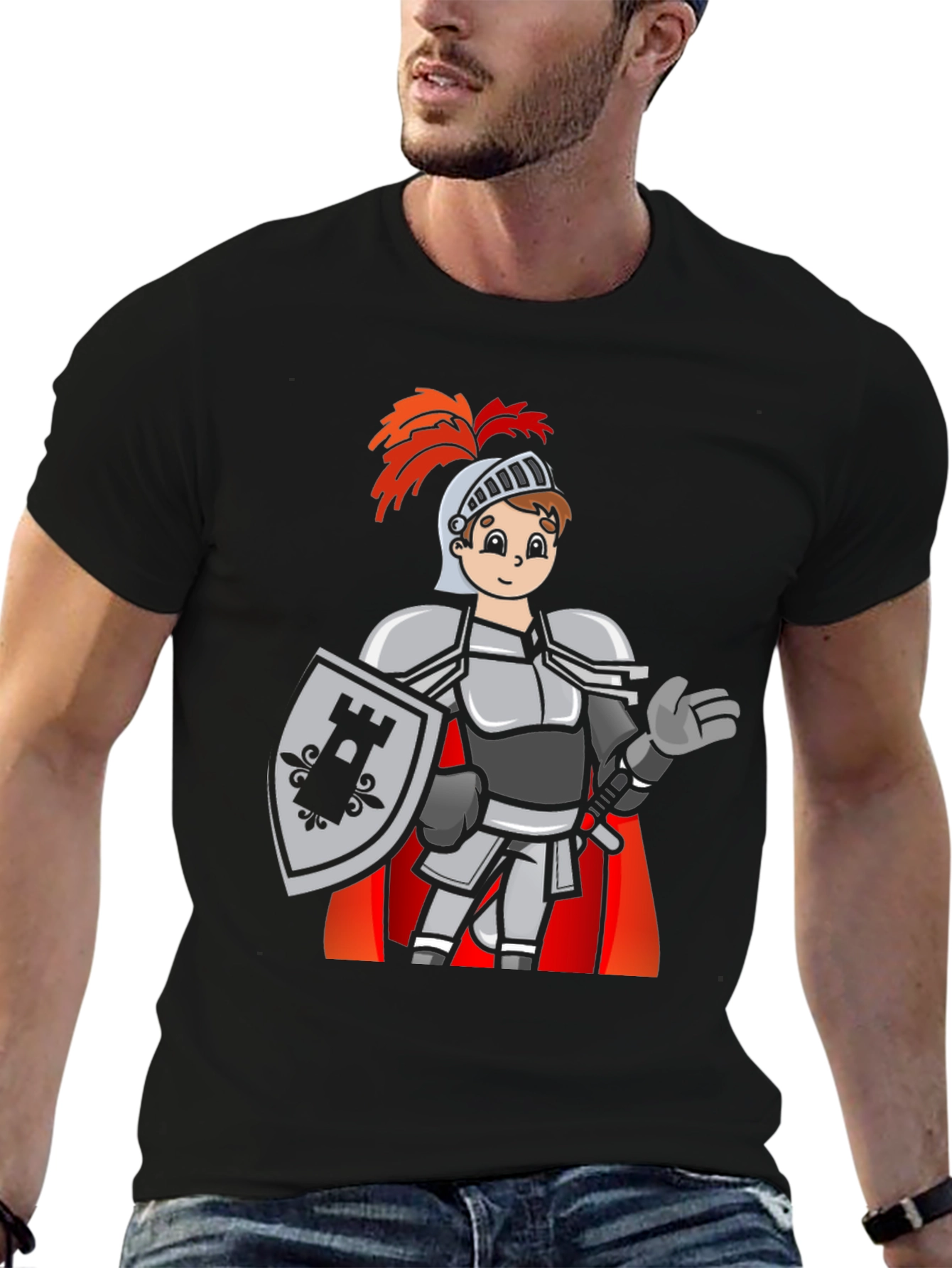 Camiseta Negra con Caballero Medieval Divertido
