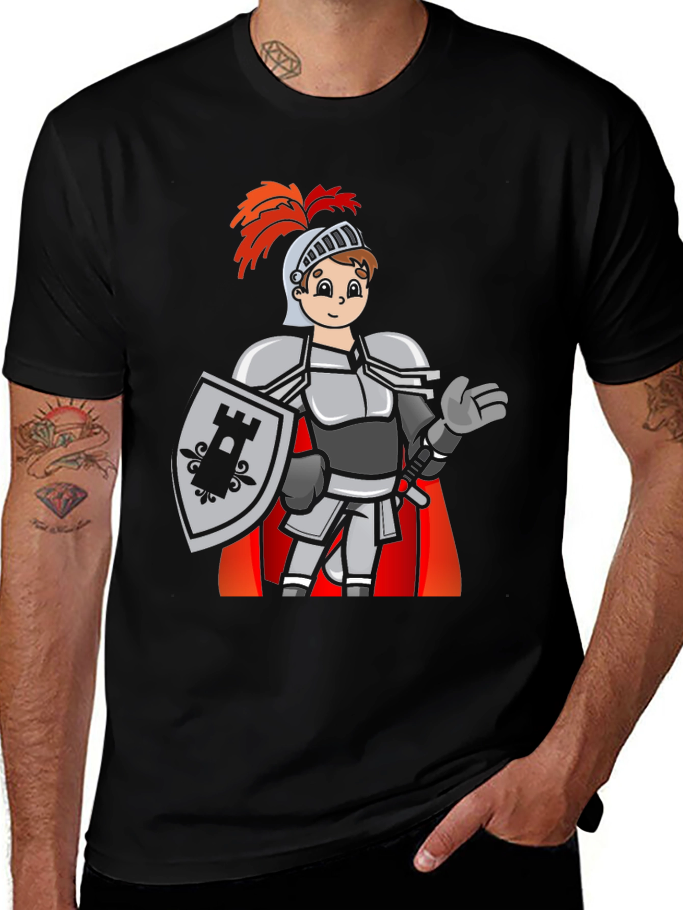 Camiseta Negra con Caballero Medieval Divertido