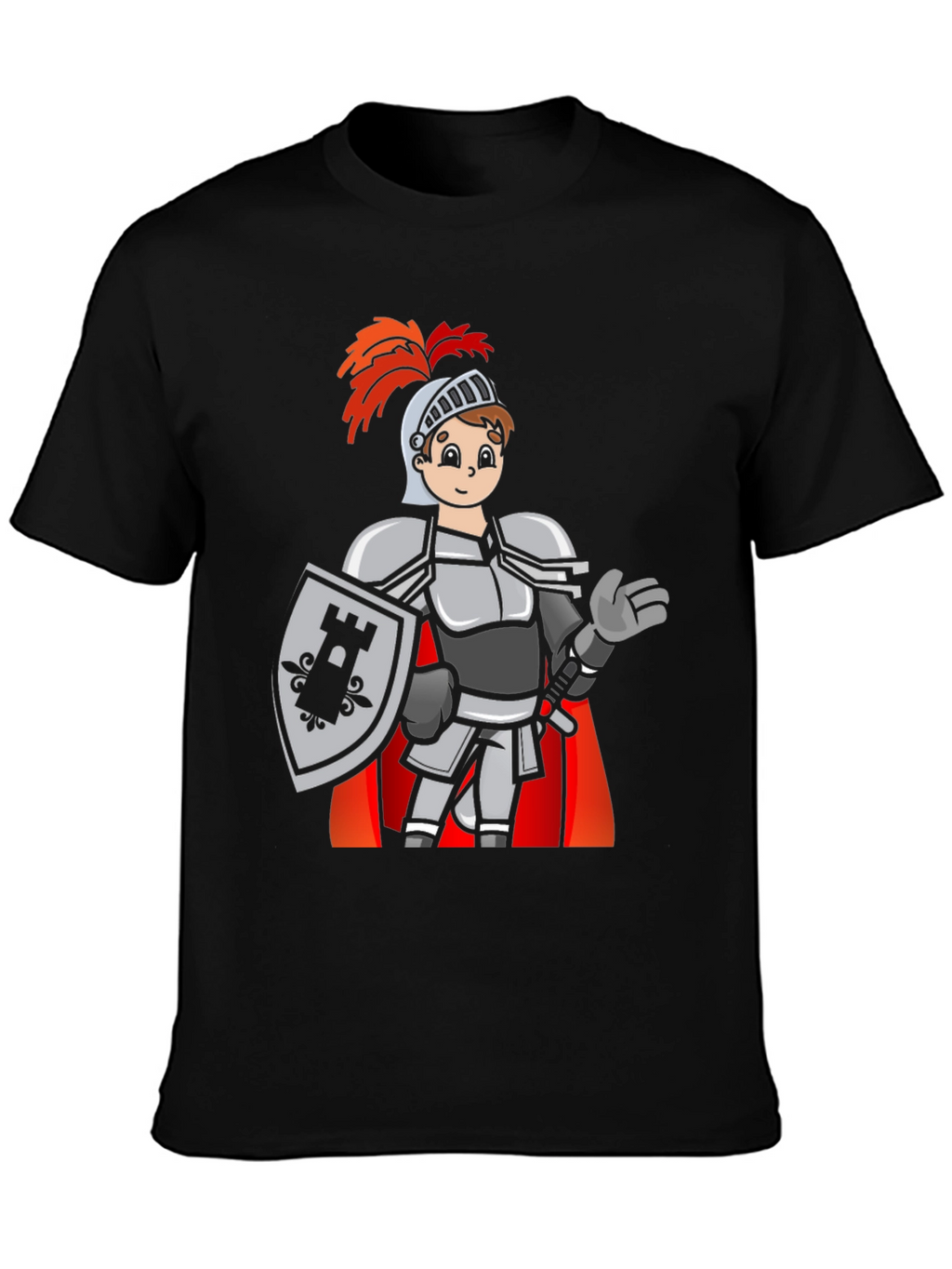 Camiseta Negra con Caballero Medieval Divertido