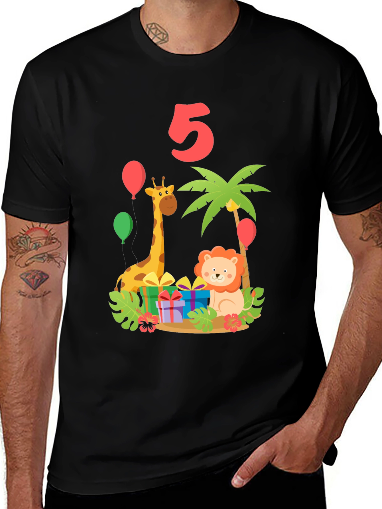 Camiseta Cumpleaños Infantil - Diseño Animales 5 Años
