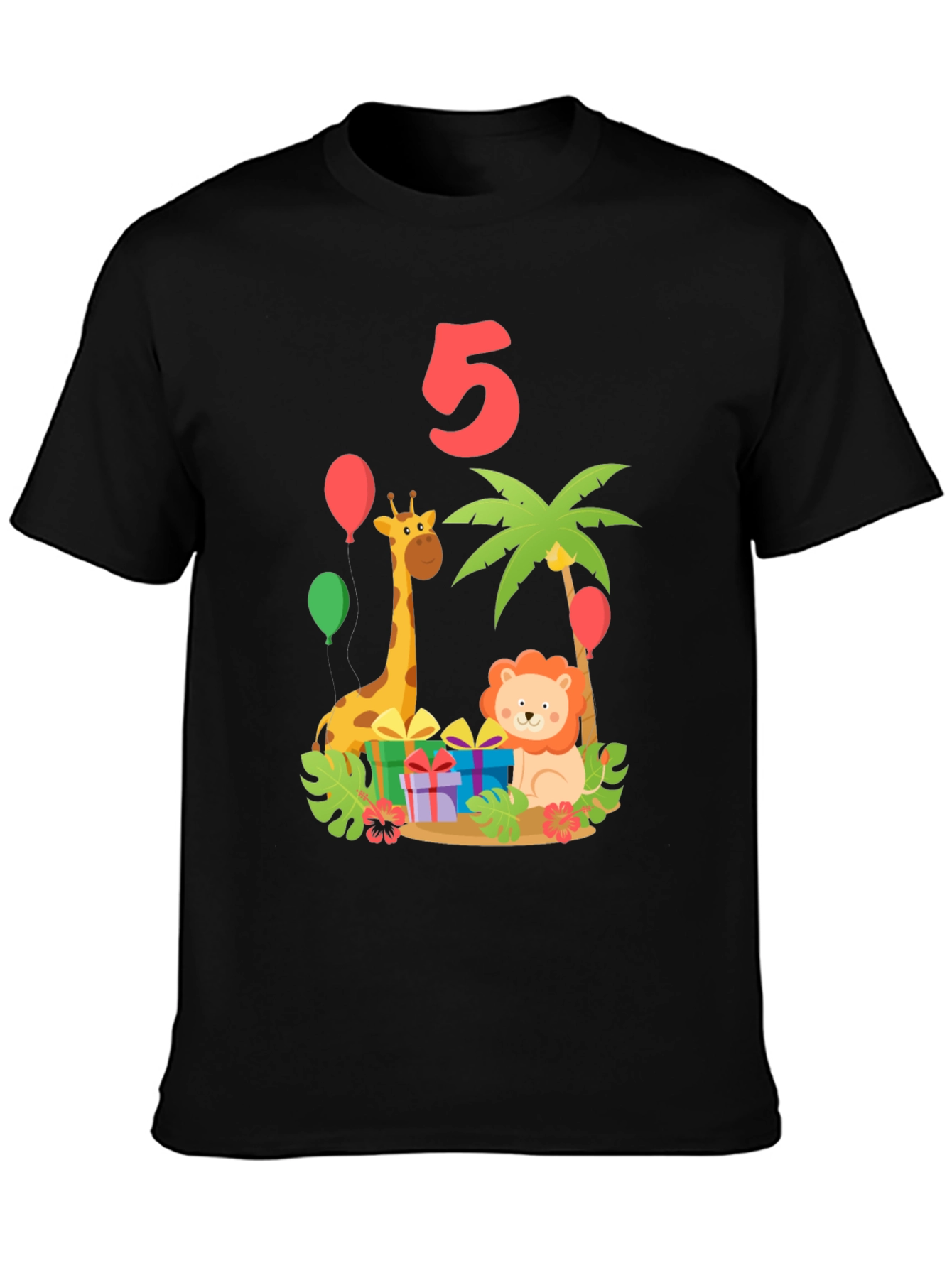 Camiseta Cumpleaños Infantil - Diseño Animales 5 Años