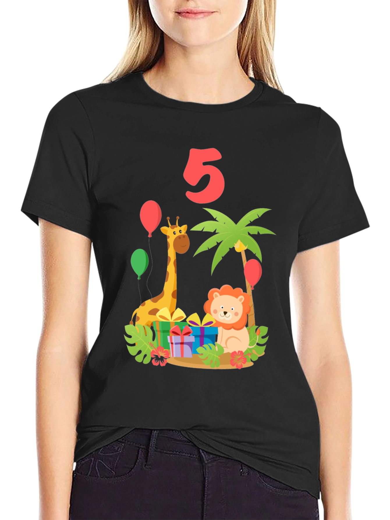 Camiseta Cumpleaños Infantil - Diseño Animales 5 Años
