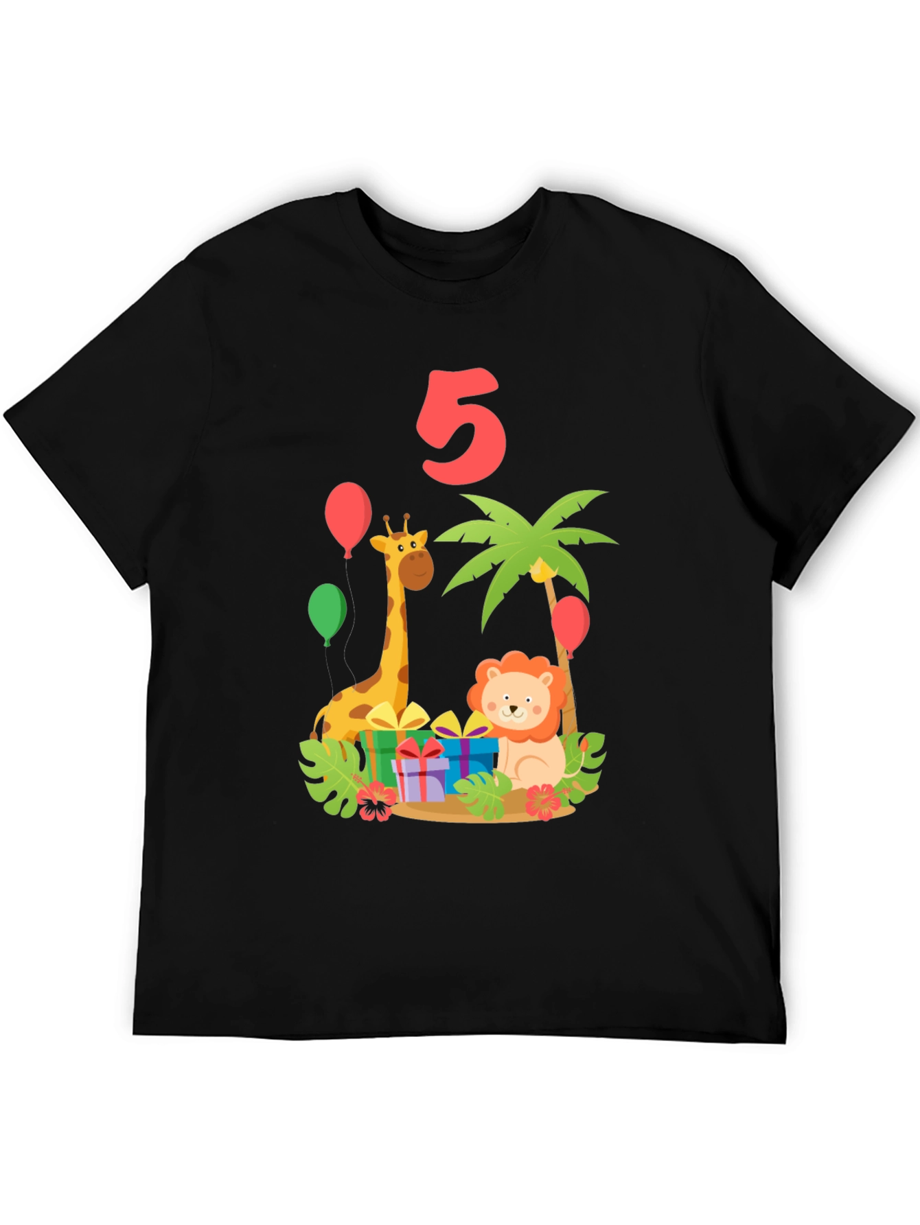 Camiseta Cumpleaños Infantil - Diseño Animales 5 Años