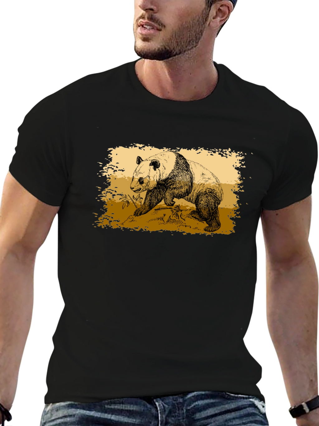 Camiseta Negra con Diseño de Panda