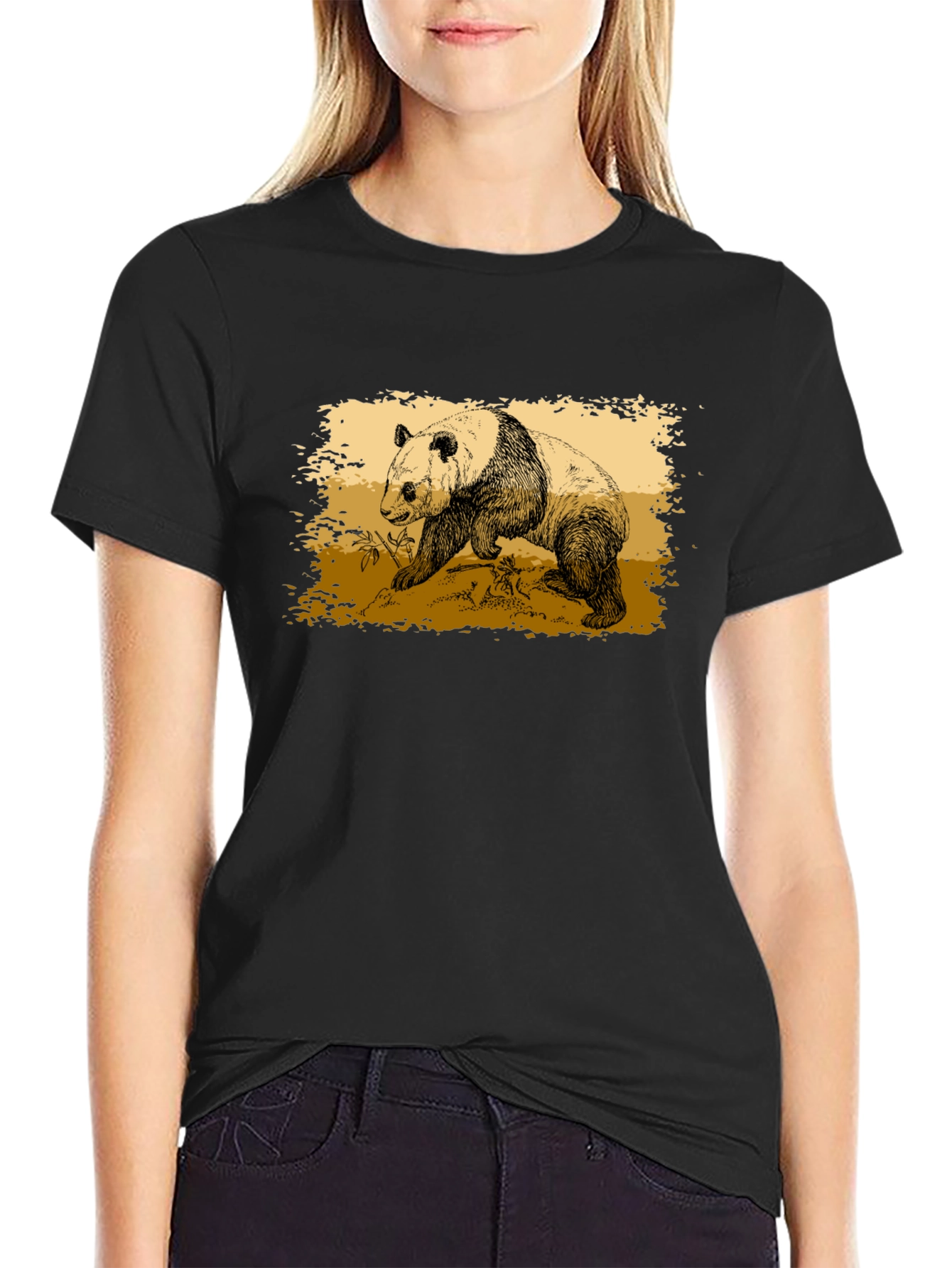 Camiseta Negra con Diseño de Panda