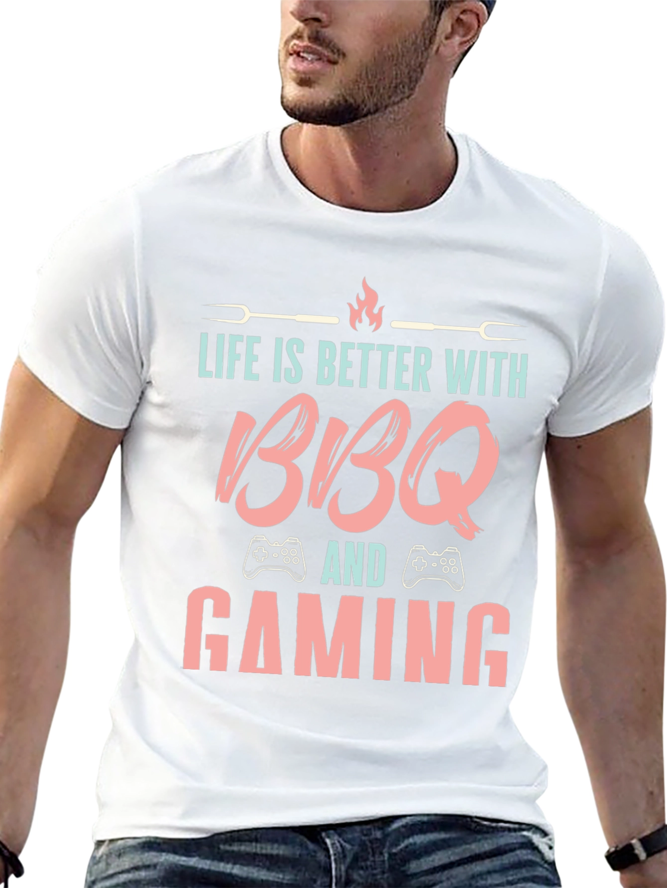 Camiseta Negra Barbacoa y Gaming - ¡La Combinación Perfecta!