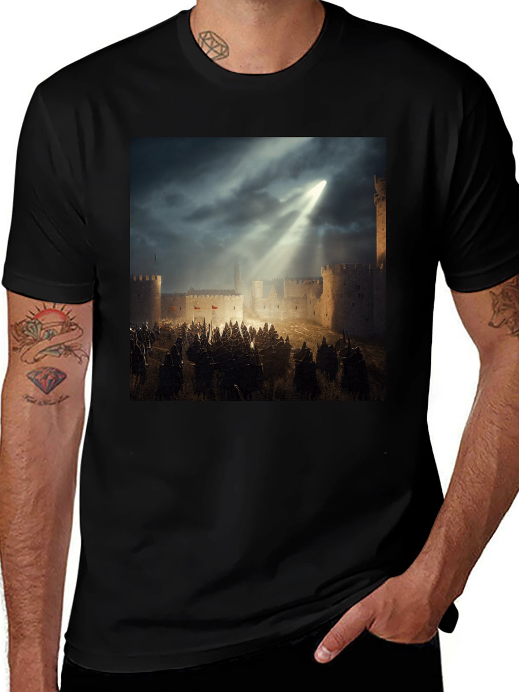Camiseta Negra con Diseño Castillo Medieval