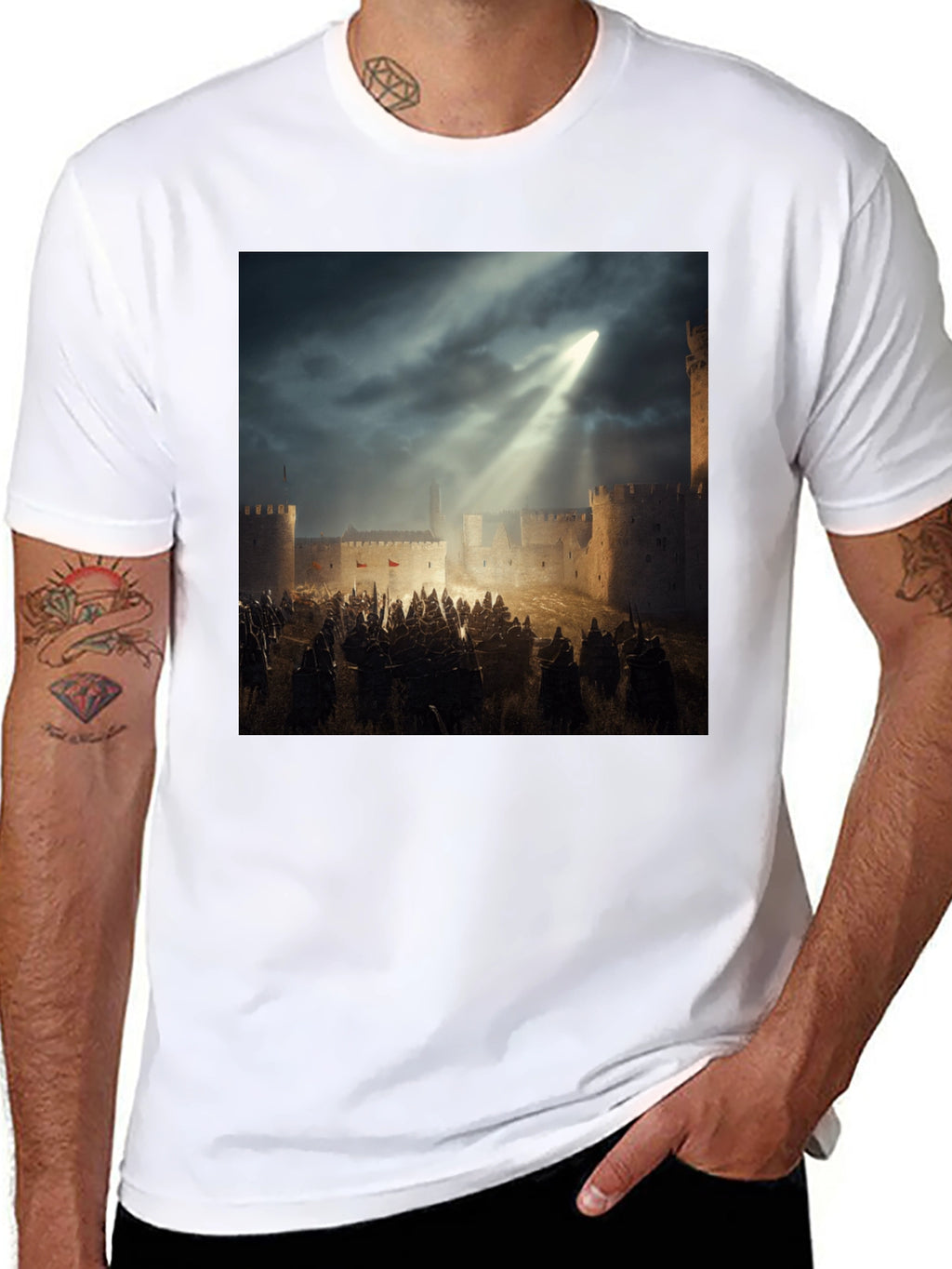 Camiseta Negra con Diseño Castillo Medieval