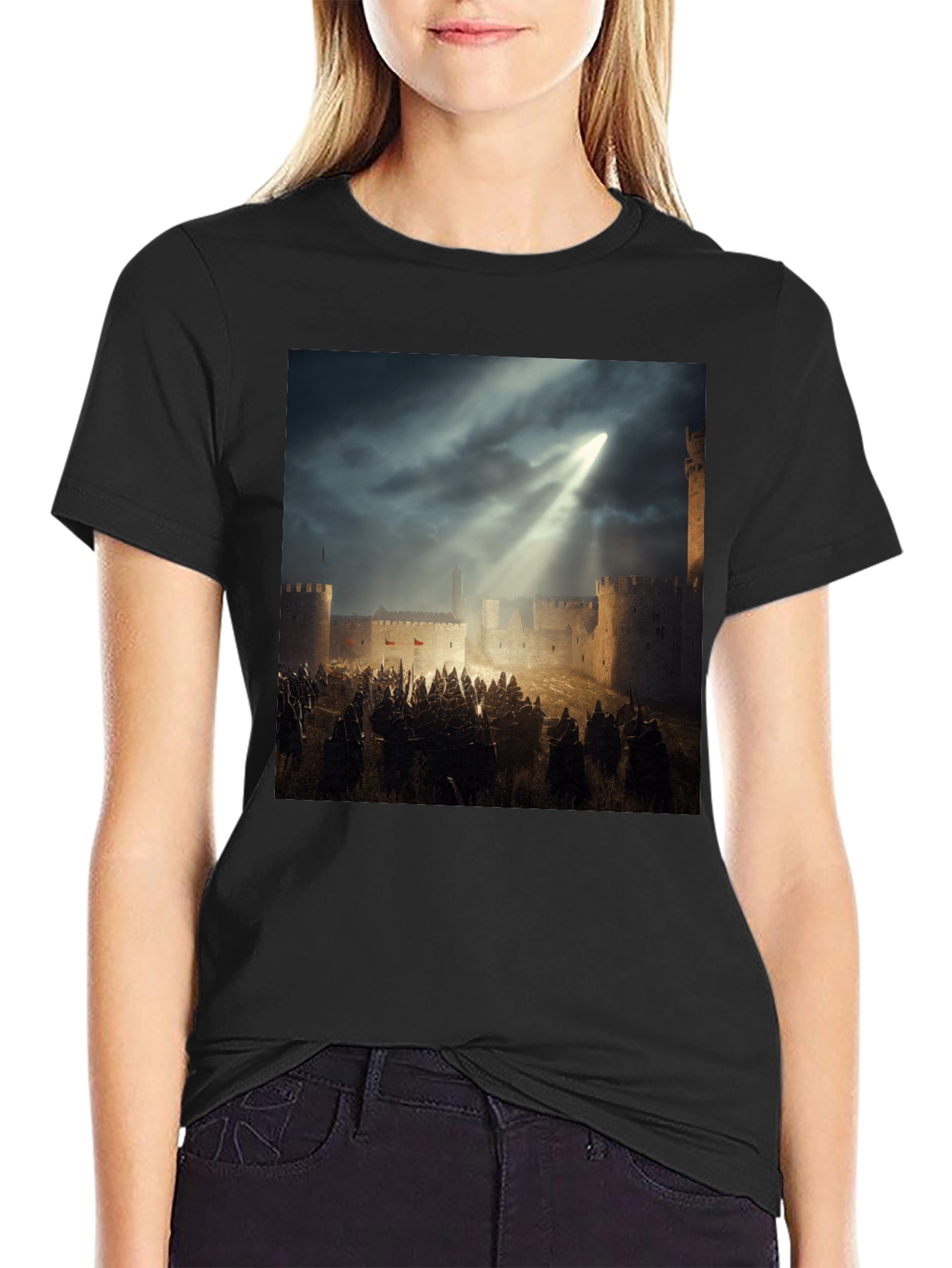 Camiseta Negra con Diseño Castillo Medieval