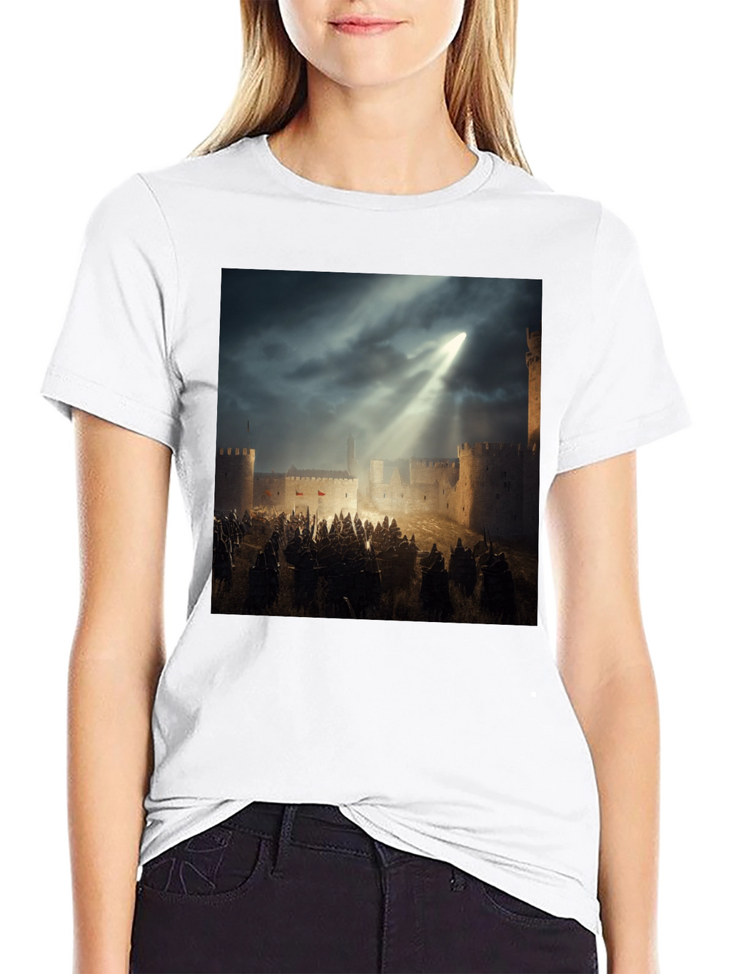 Camiseta Negra con Diseño Castillo Medieval