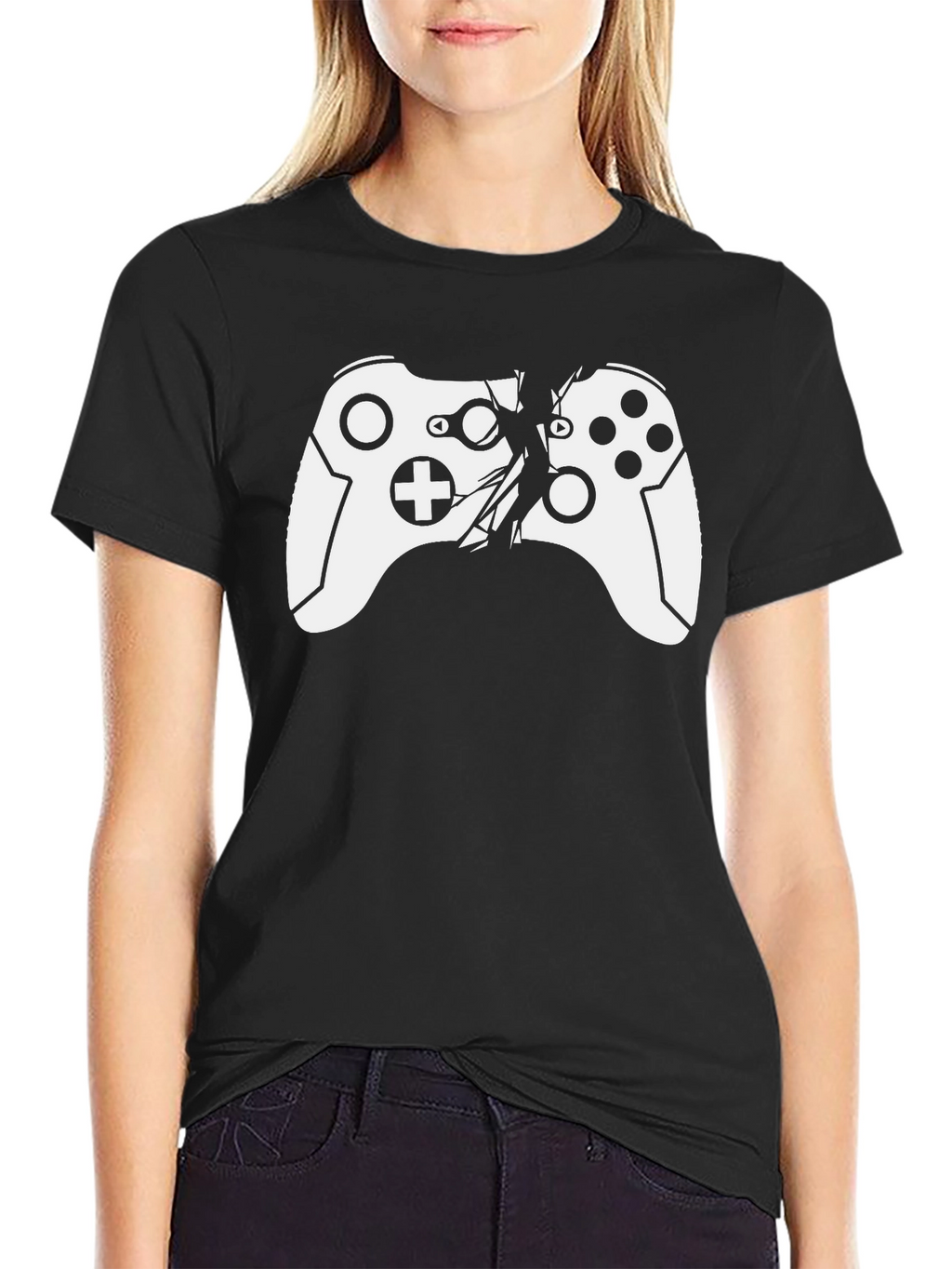 Camiseta Negra con Diseño de Mando Roto