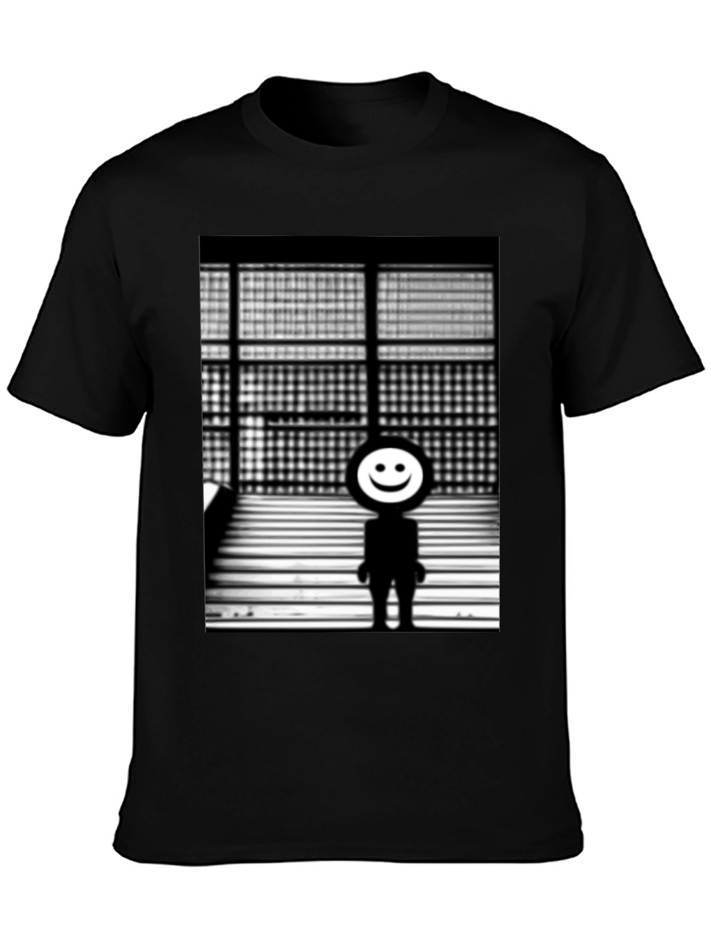 Camiseta Negra con Diseño Abstracto Sonriente