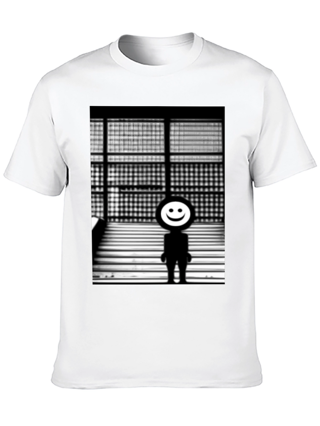Camiseta Negra con Diseño Abstracto Sonriente