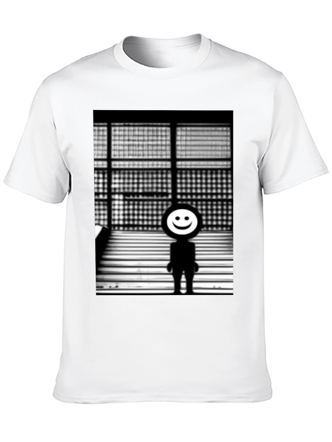 Camiseta Negra con Diseño Abstracto Sonriente