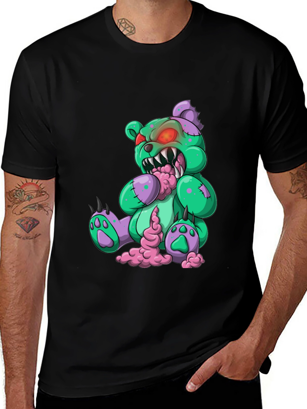 Camiseta Negra con Diseño de Oso Zombie