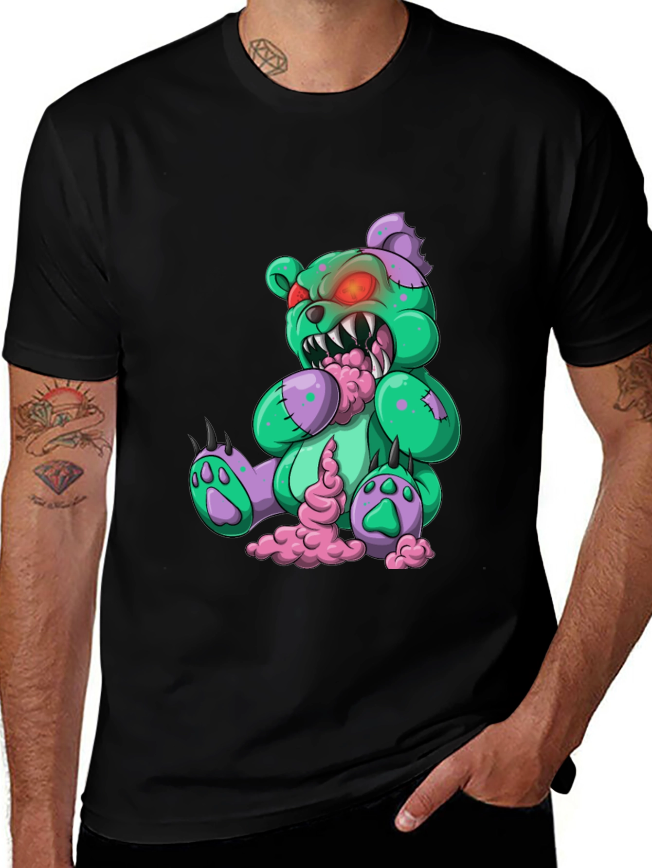 Camiseta Negra con Diseño de Oso Zombie
