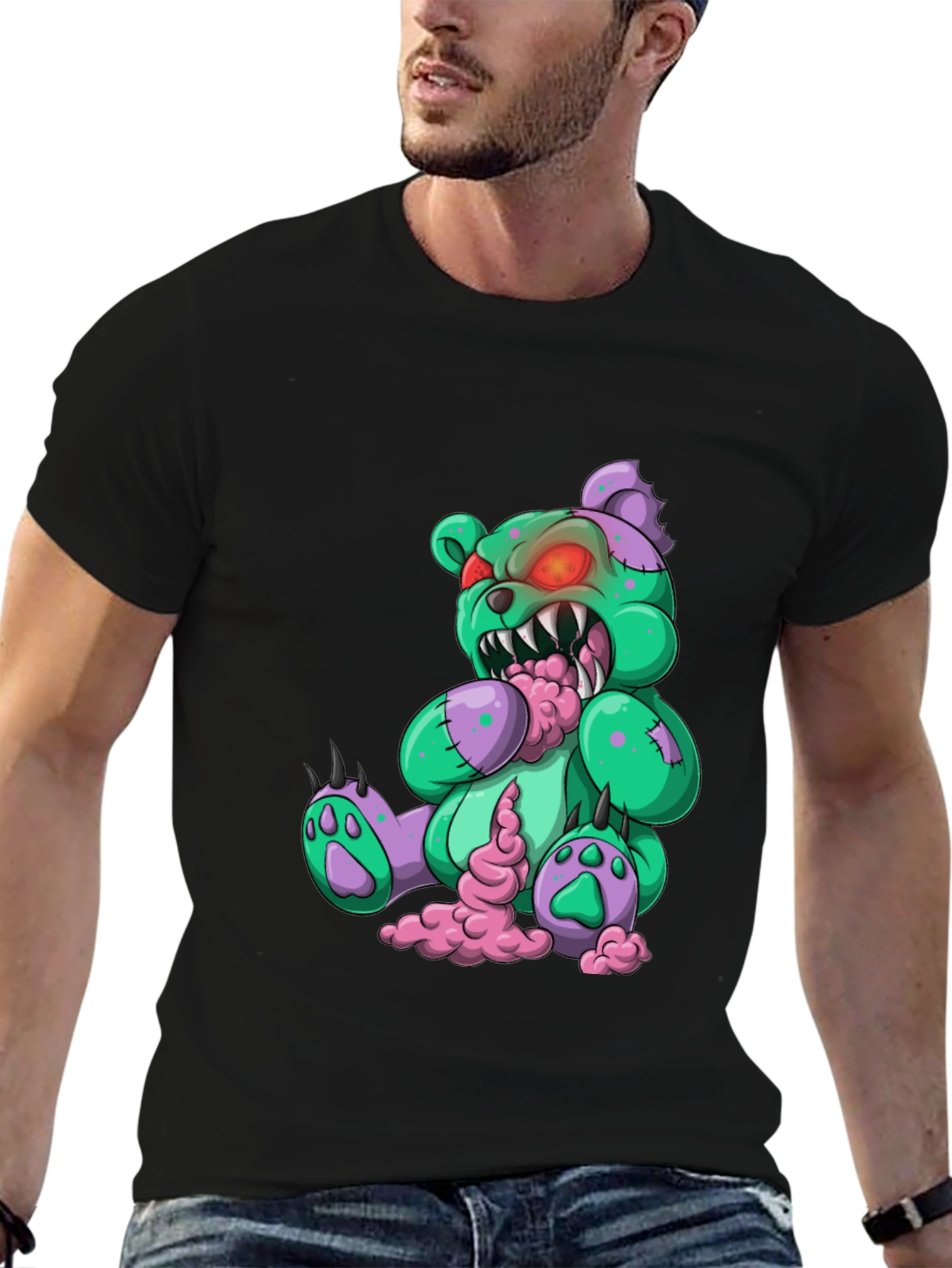 Camiseta Negra con Diseño de Oso Zombie