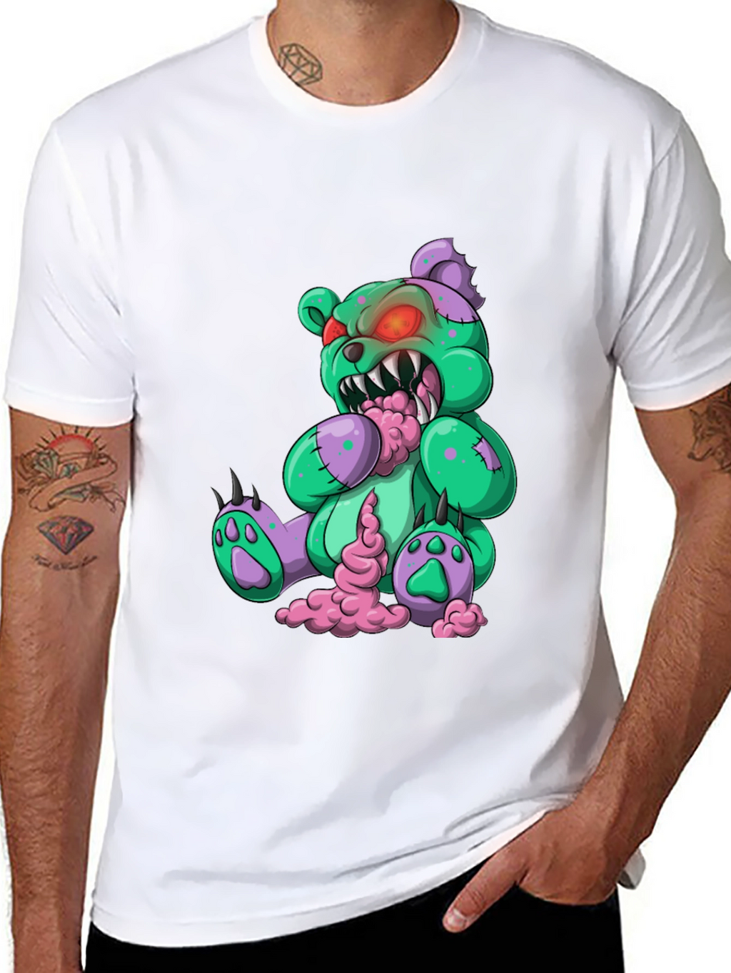 Camiseta Negra con Diseño de Oso Zombie