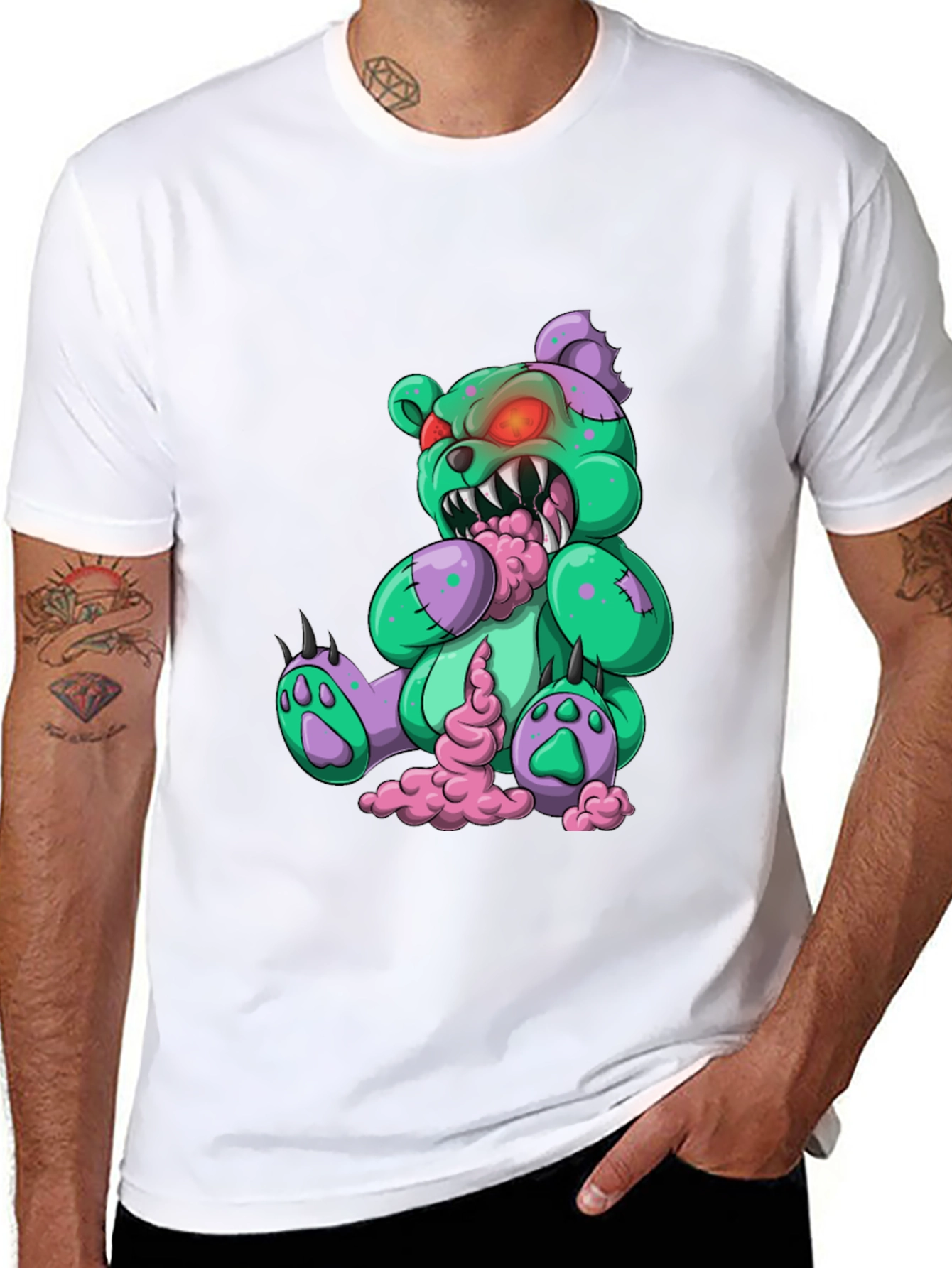 Camiseta Negra con Diseño de Oso Zombie