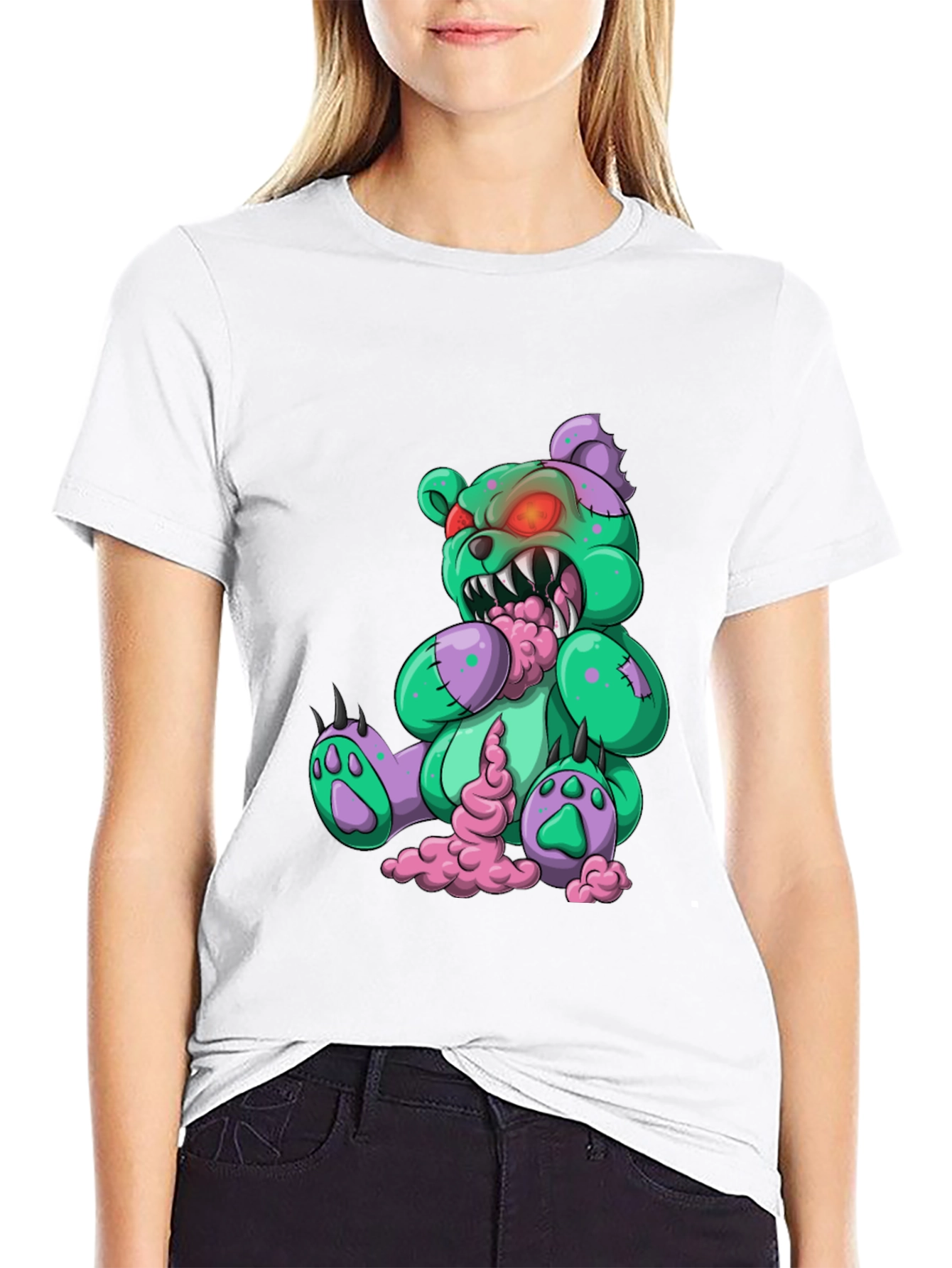 Camiseta Negra con Diseño de Oso Zombie