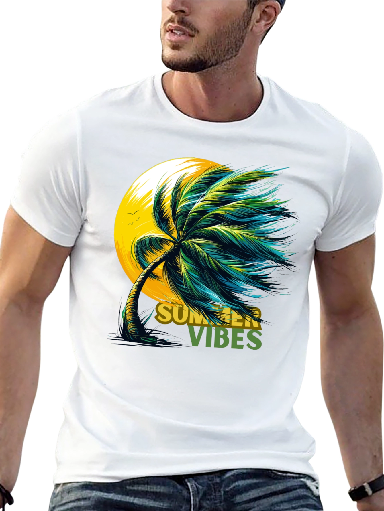 Camiseta Negra con Diseño de Palmera Summer Vibes