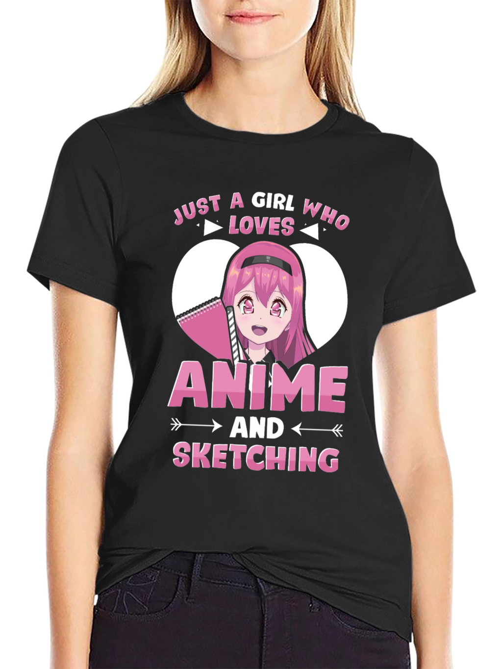 Camiseta Negra Anime y Dibujo para Chicas