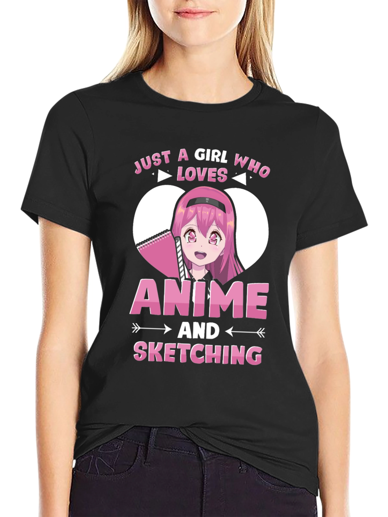 Camiseta Negra Anime y Dibujo para Chicas