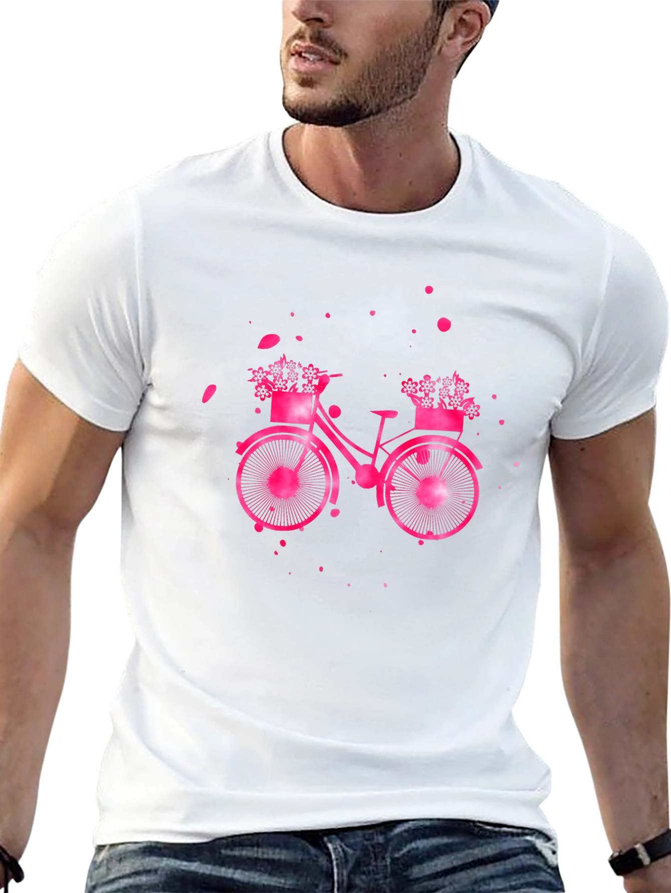 Camiseta Negra con Bicicleta Floral Rosa
