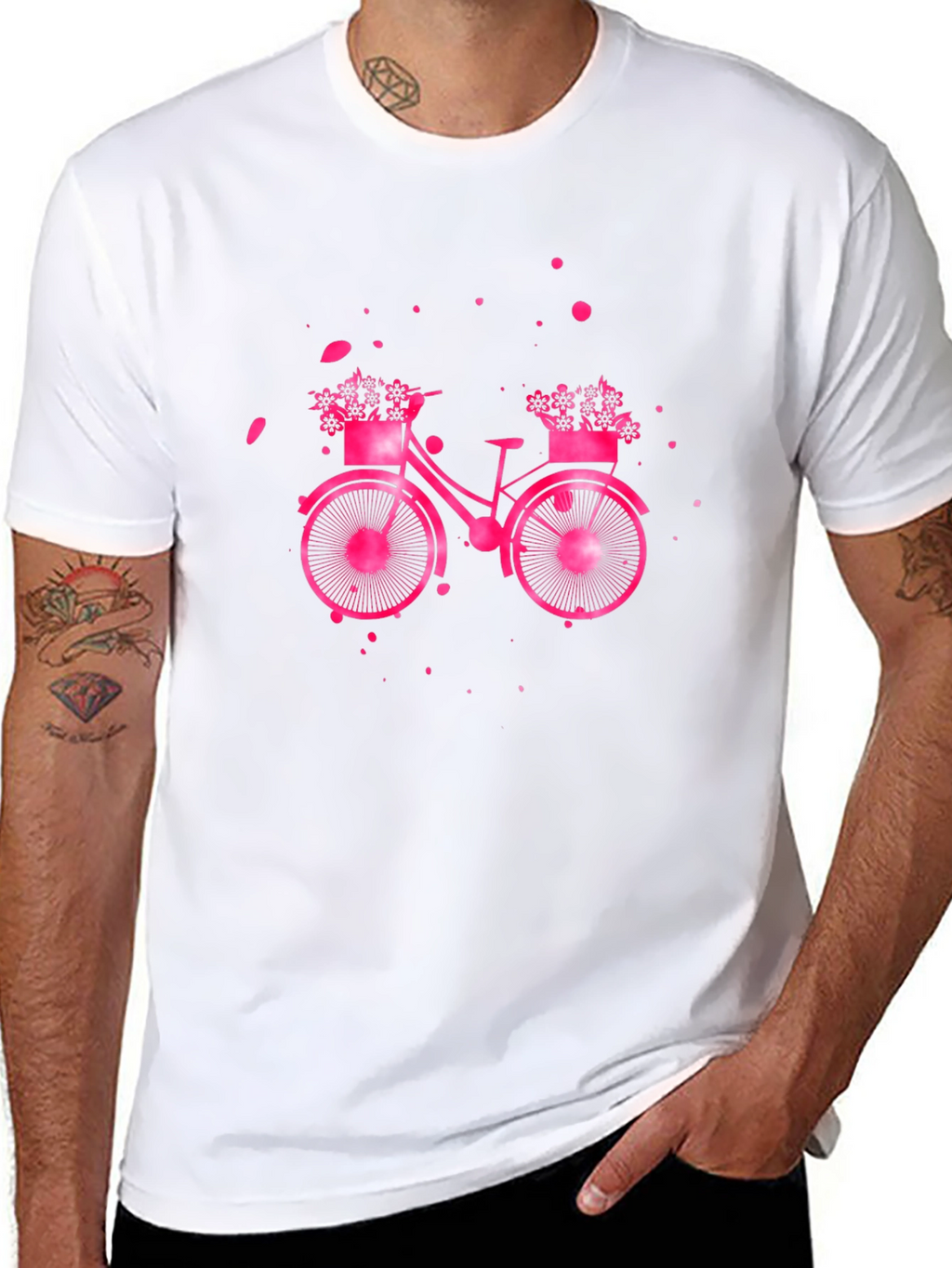 Camiseta Negra con Bicicleta Floral Rosa