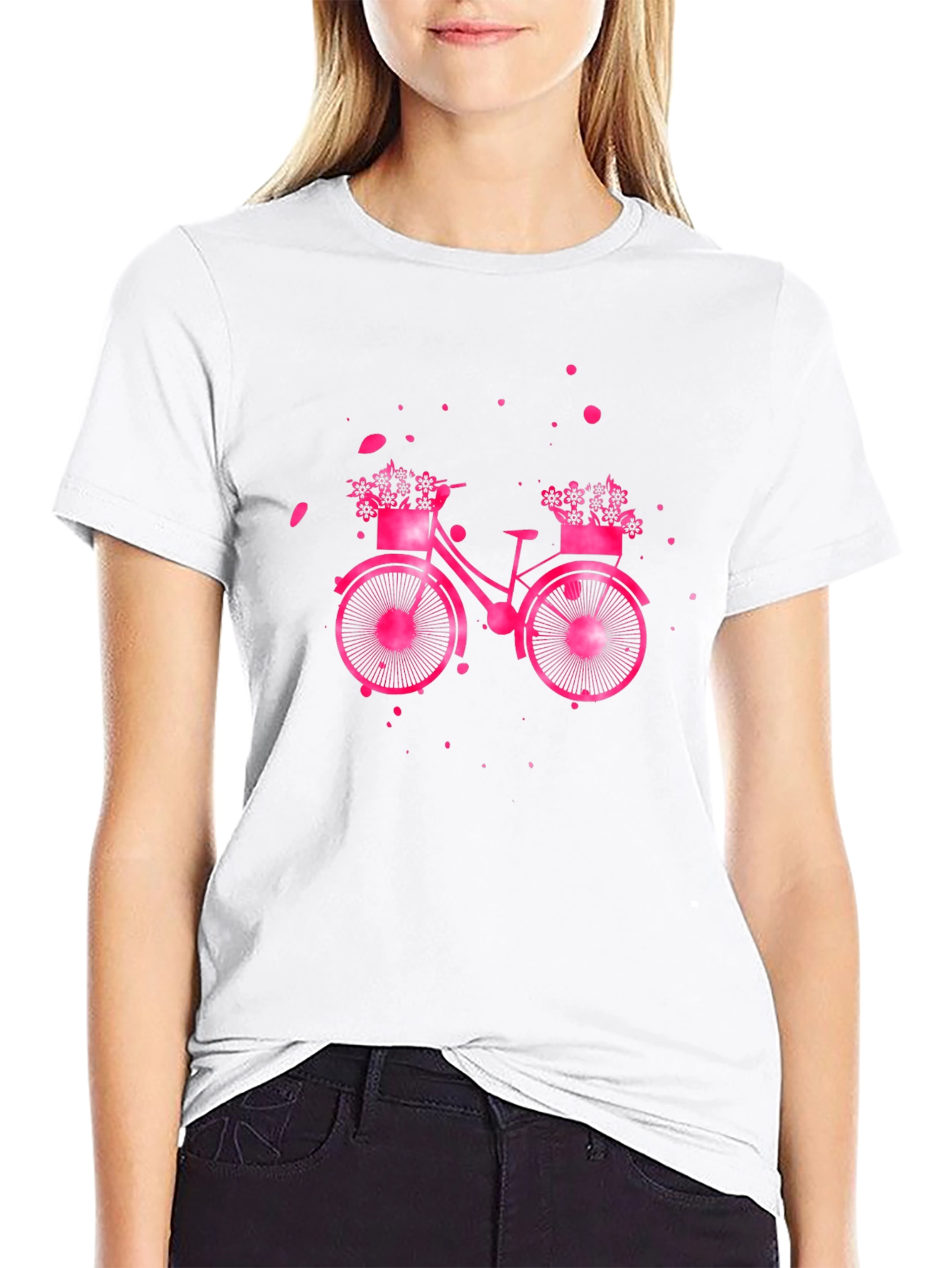 Camiseta Negra con Bicicleta Floral Rosa