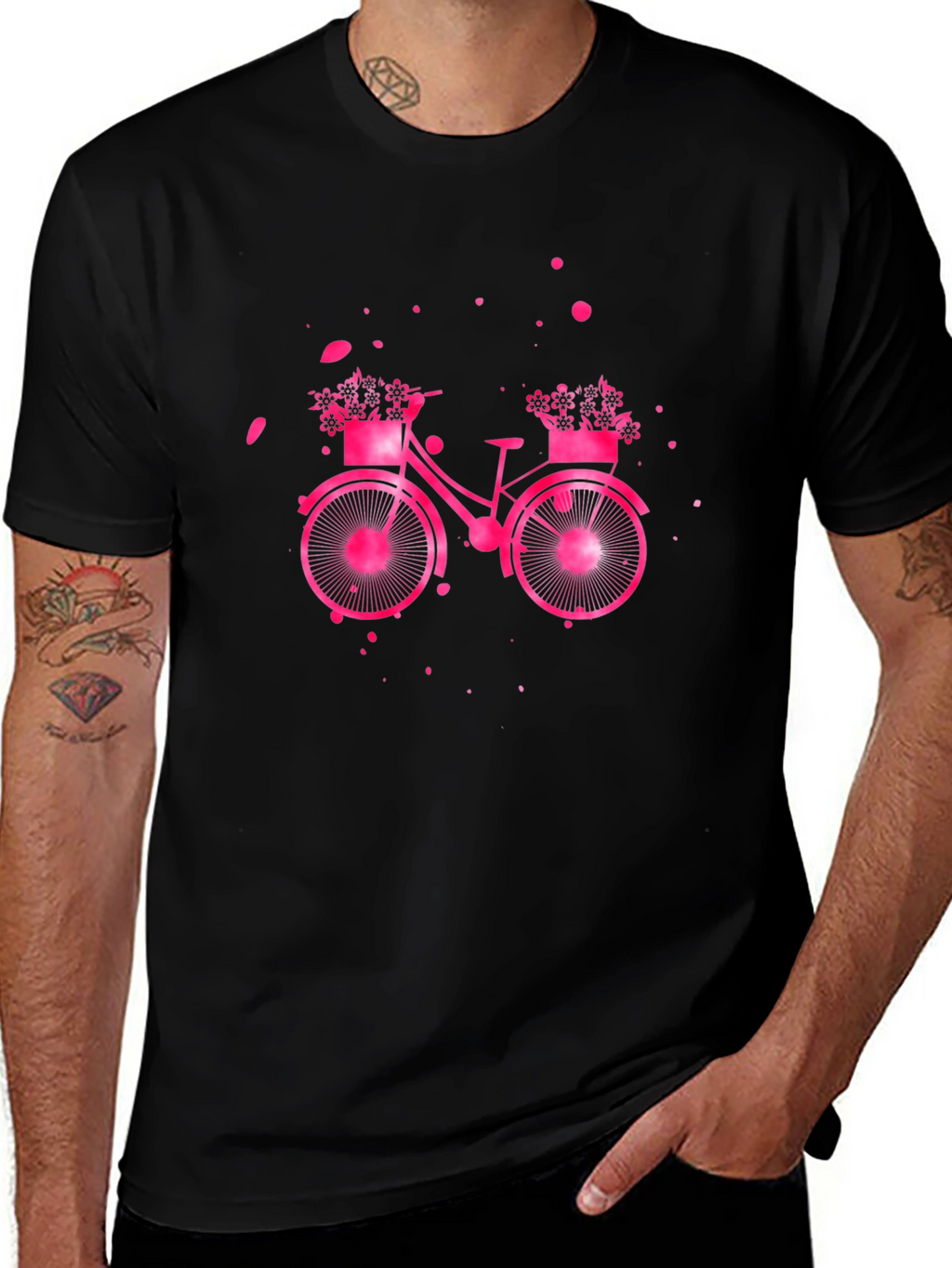Camiseta Negra con Bicicleta Floral Rosa