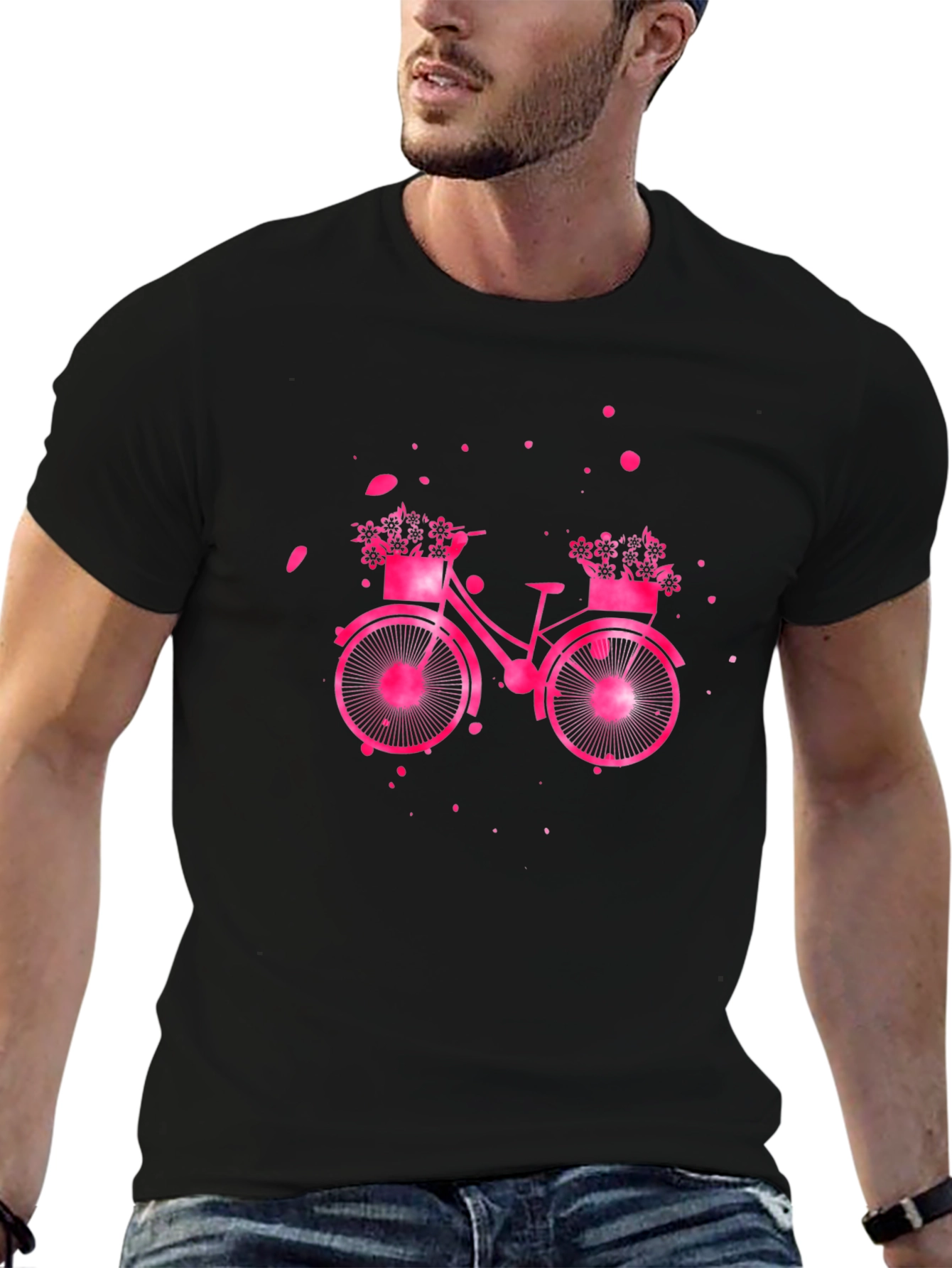 Camiseta Negra con Bicicleta Floral Rosa