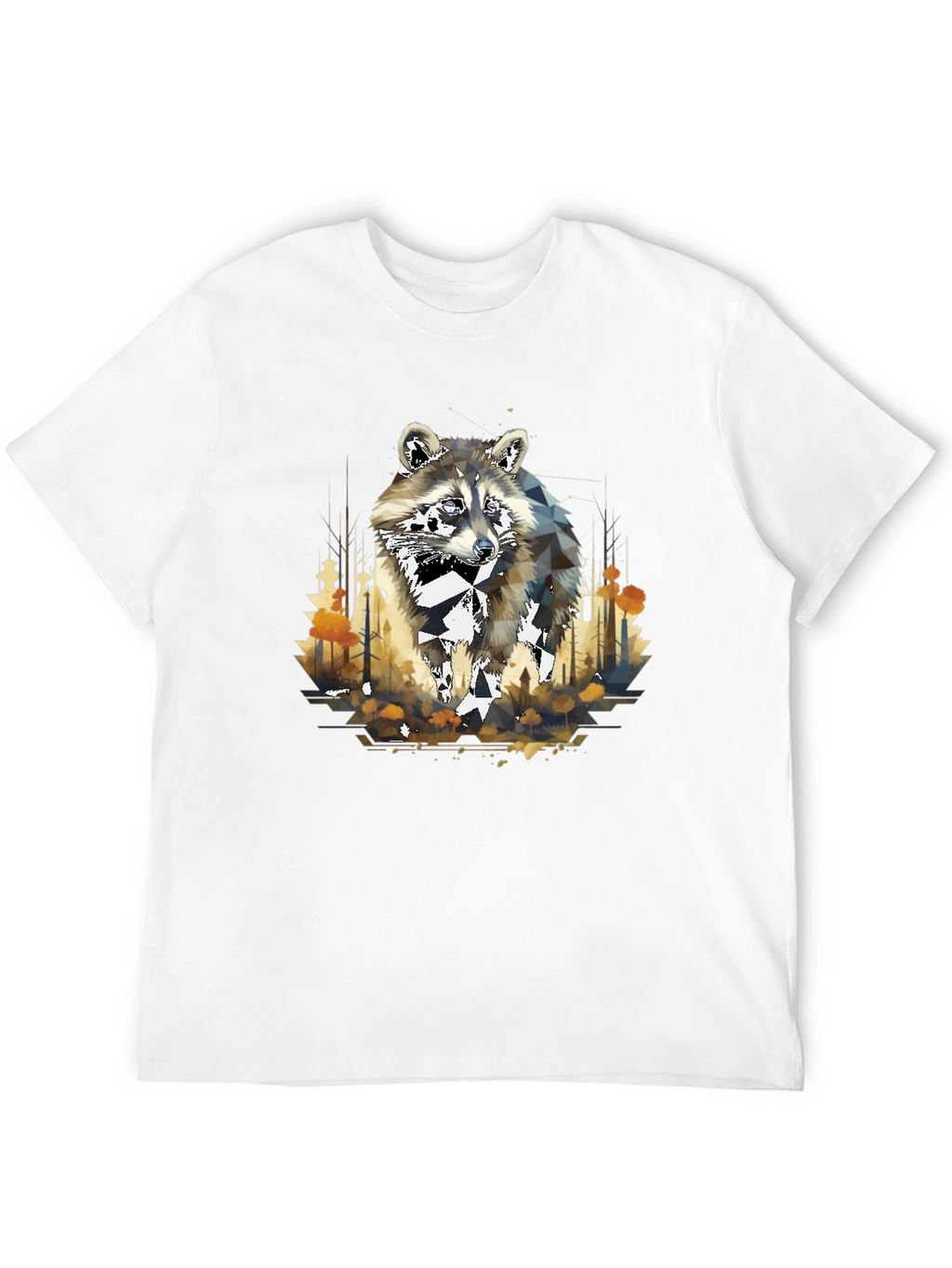 Camiseta Negra con Diseño de Mapache Geométrico