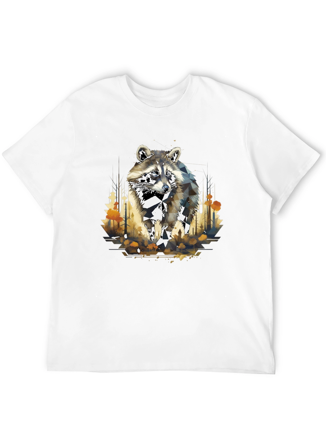 Camiseta Negra con Diseño de Mapache Geométrico