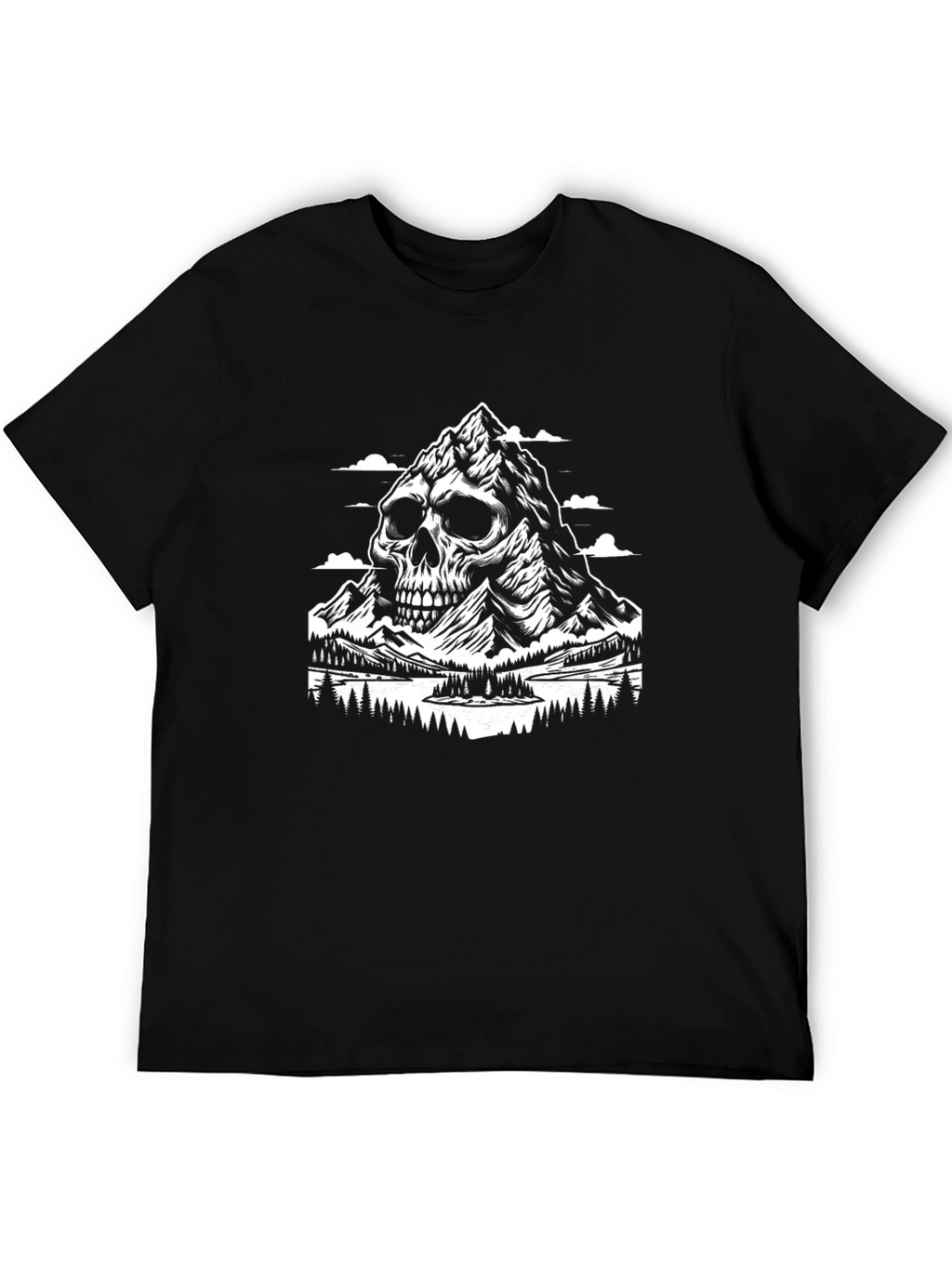 Camiseta Negra con Diseño de Montaña Calavera
