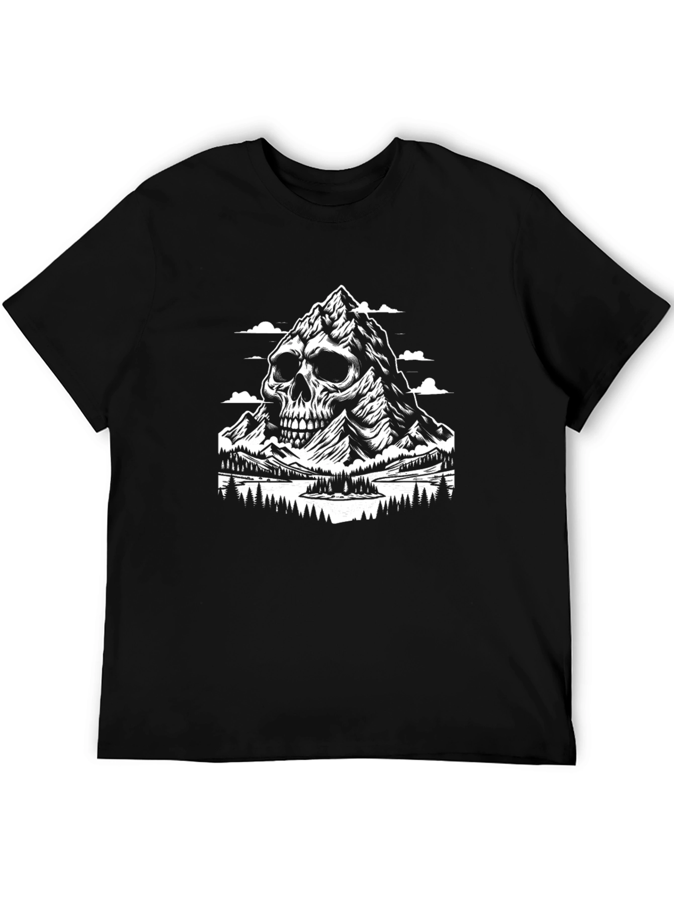 Camiseta Negra con Diseño de Montaña Calavera