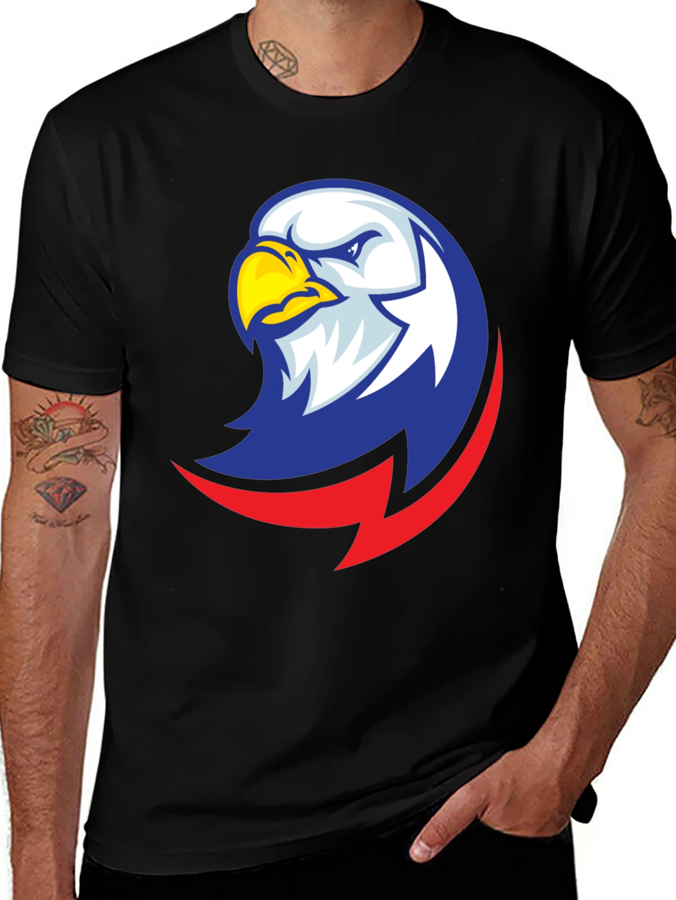 Camiseta Negra con Diseño de Águila Patriótica