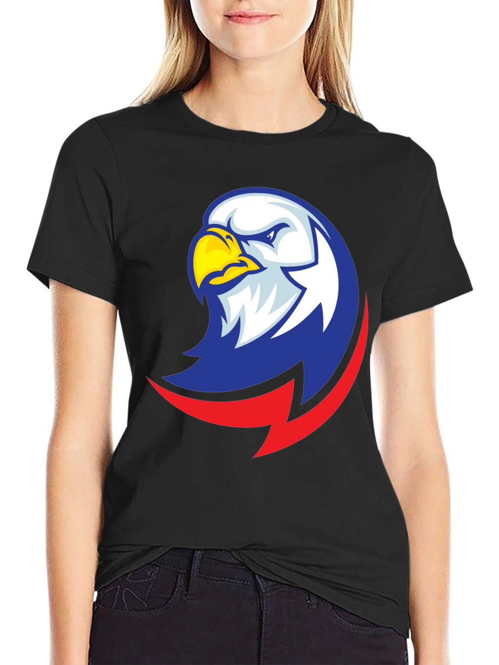 Camiseta Negra con Diseño de Águila Patriótica