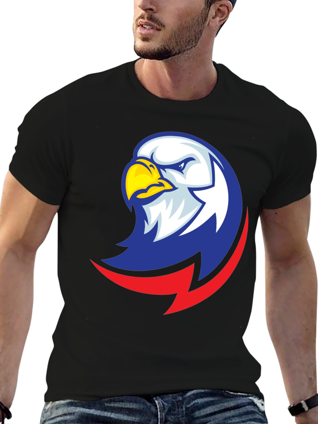 Camiseta Negra con Diseño de Águila Patriótica