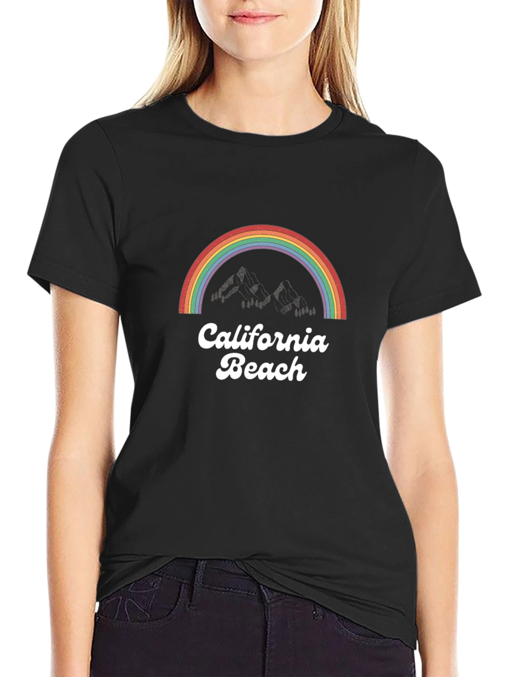 Camiseta Negra California Beach con Arcoíris