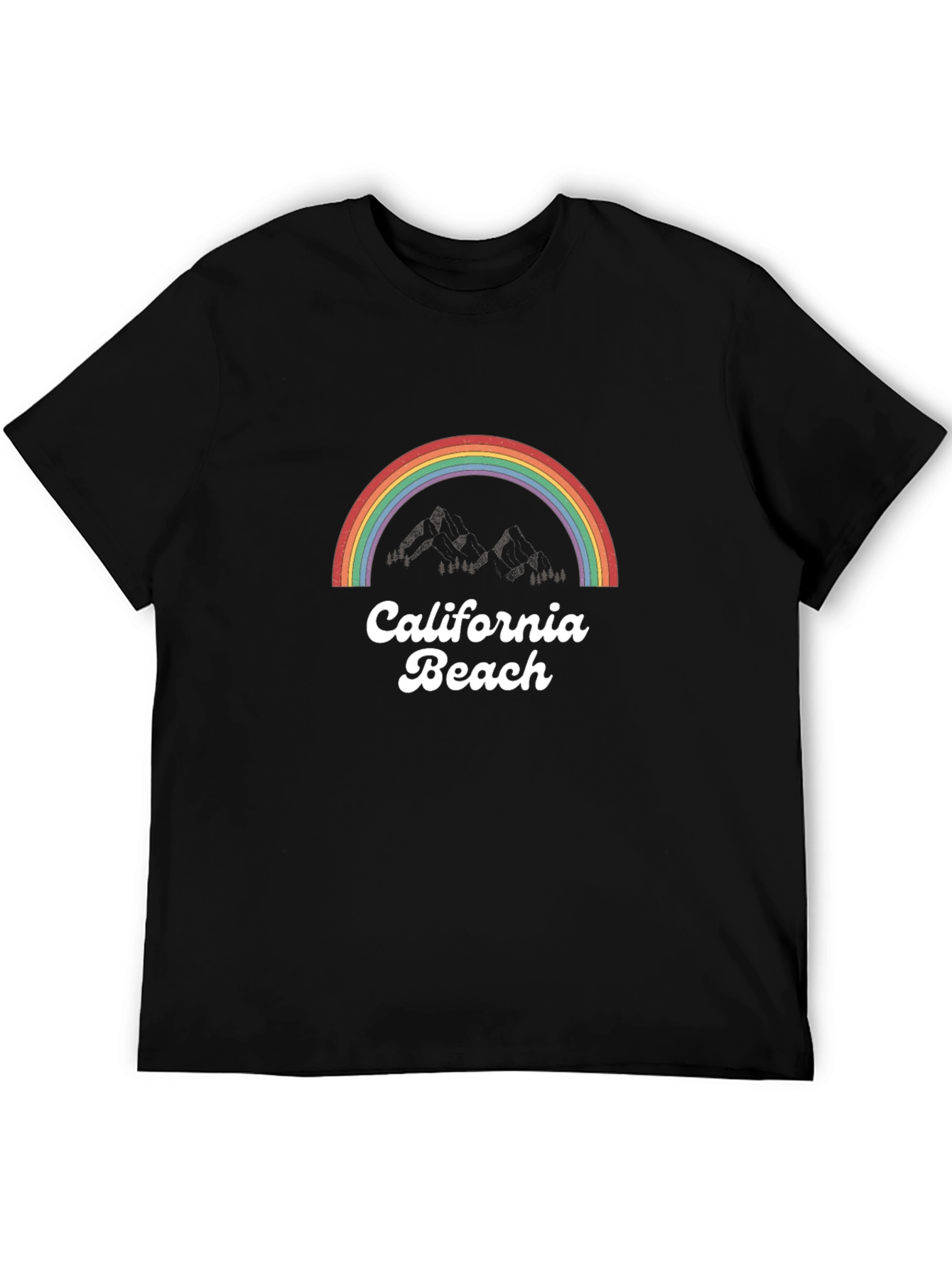 Camiseta Negra California Beach con Arcoíris