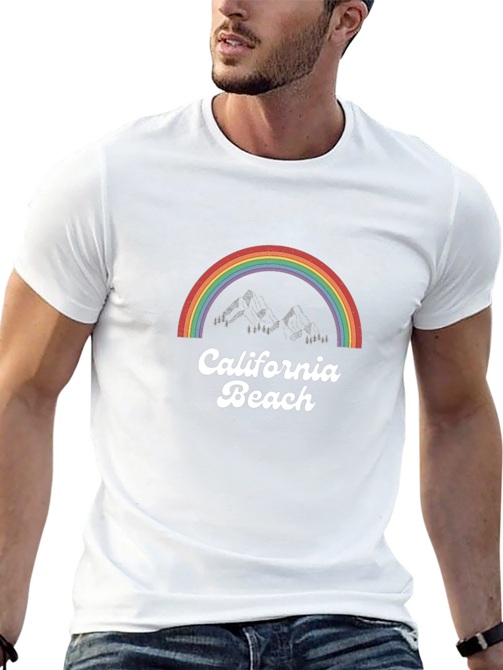 Camiseta Negra California Beach con Arcoíris