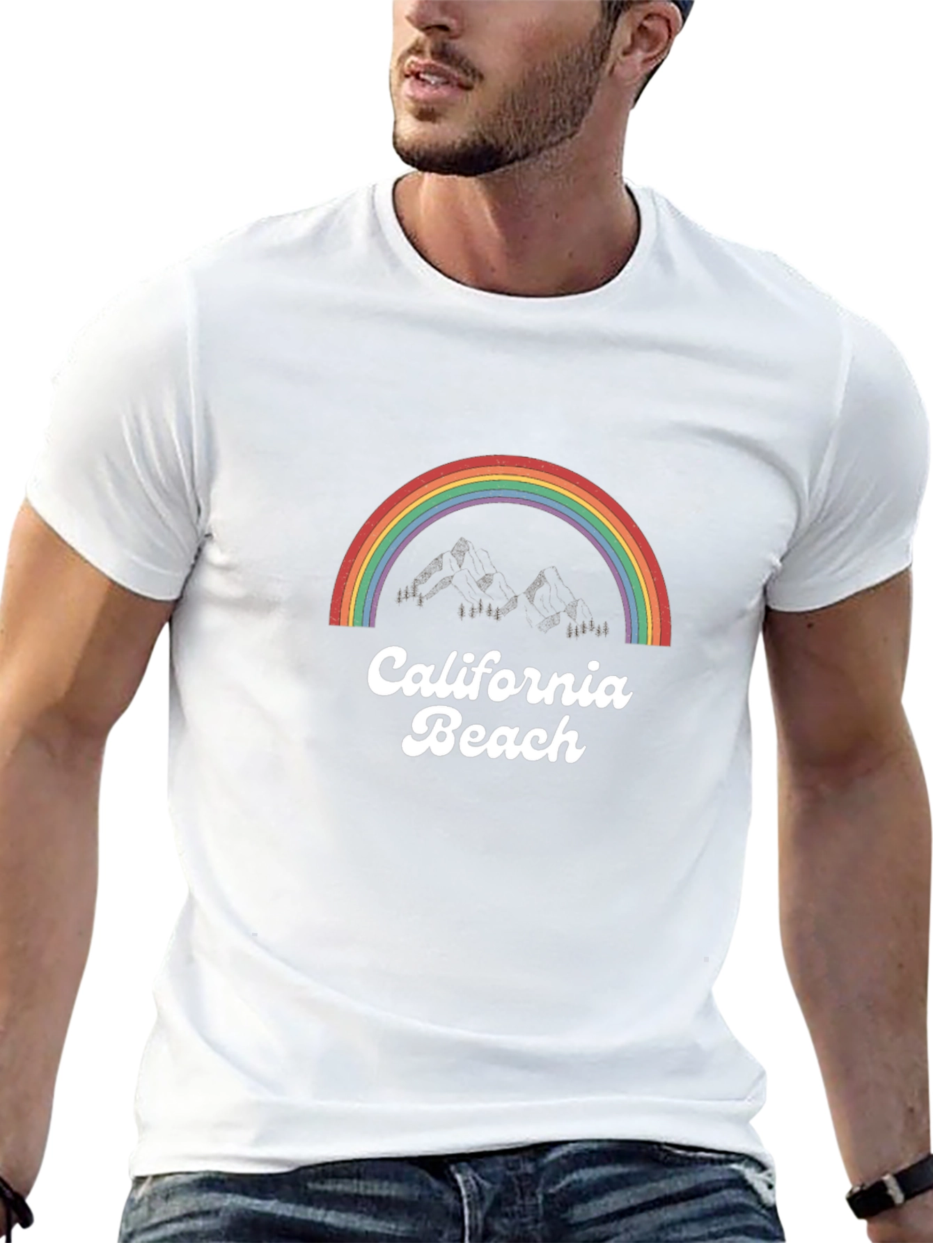 Camiseta Negra California Beach con Arcoíris