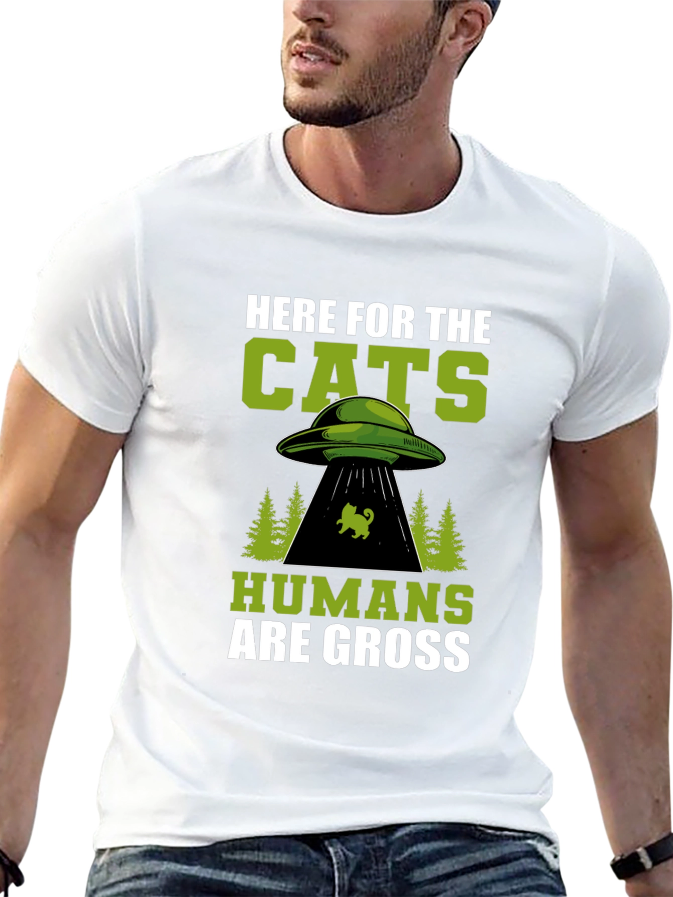 Camiseta Here for the Cats - Diseño Alienígena Divertido