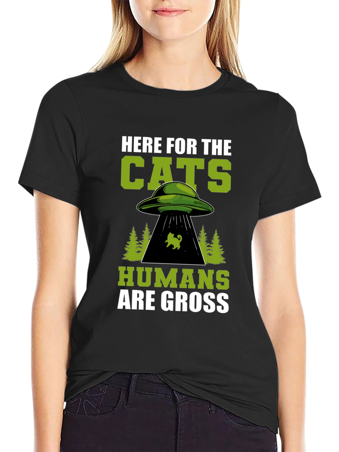 Camiseta Here for the Cats - Diseño Alienígena Divertido