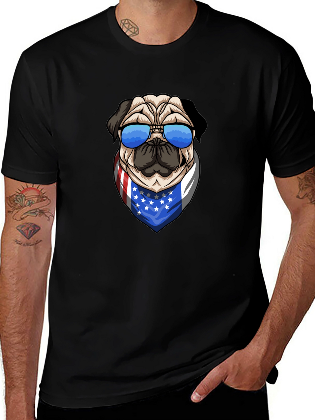 Camiseta Hombre Diseño Pug Patriótico