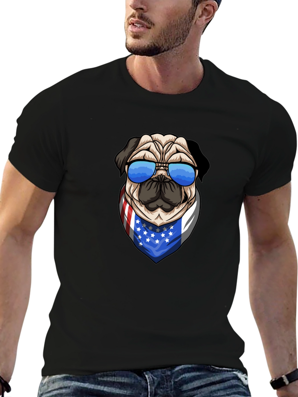 Camiseta Hombre Diseño Pug Patriótico