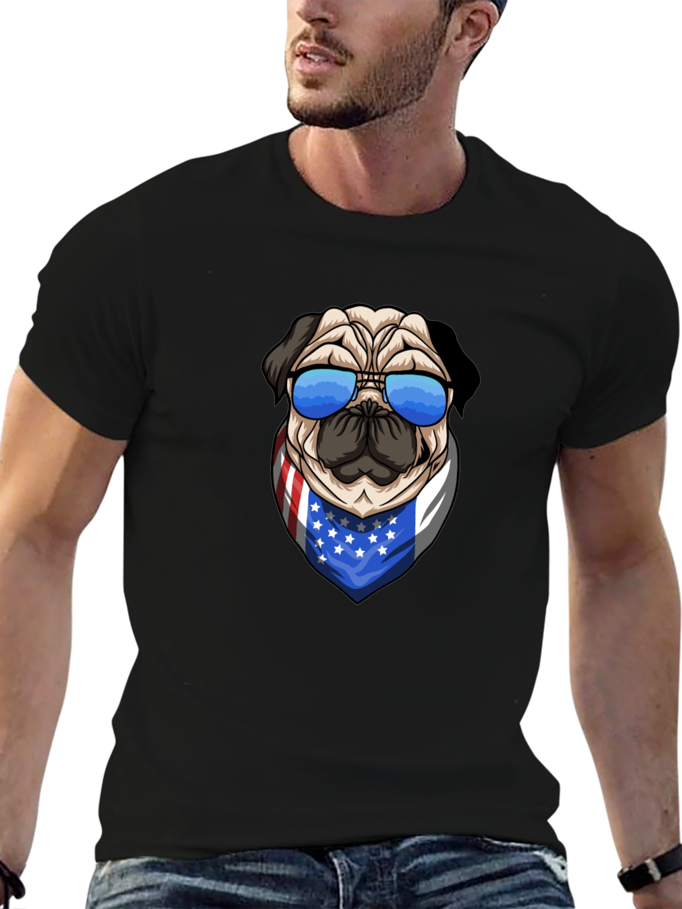 Camiseta Hombre Diseño Pug Patriótico